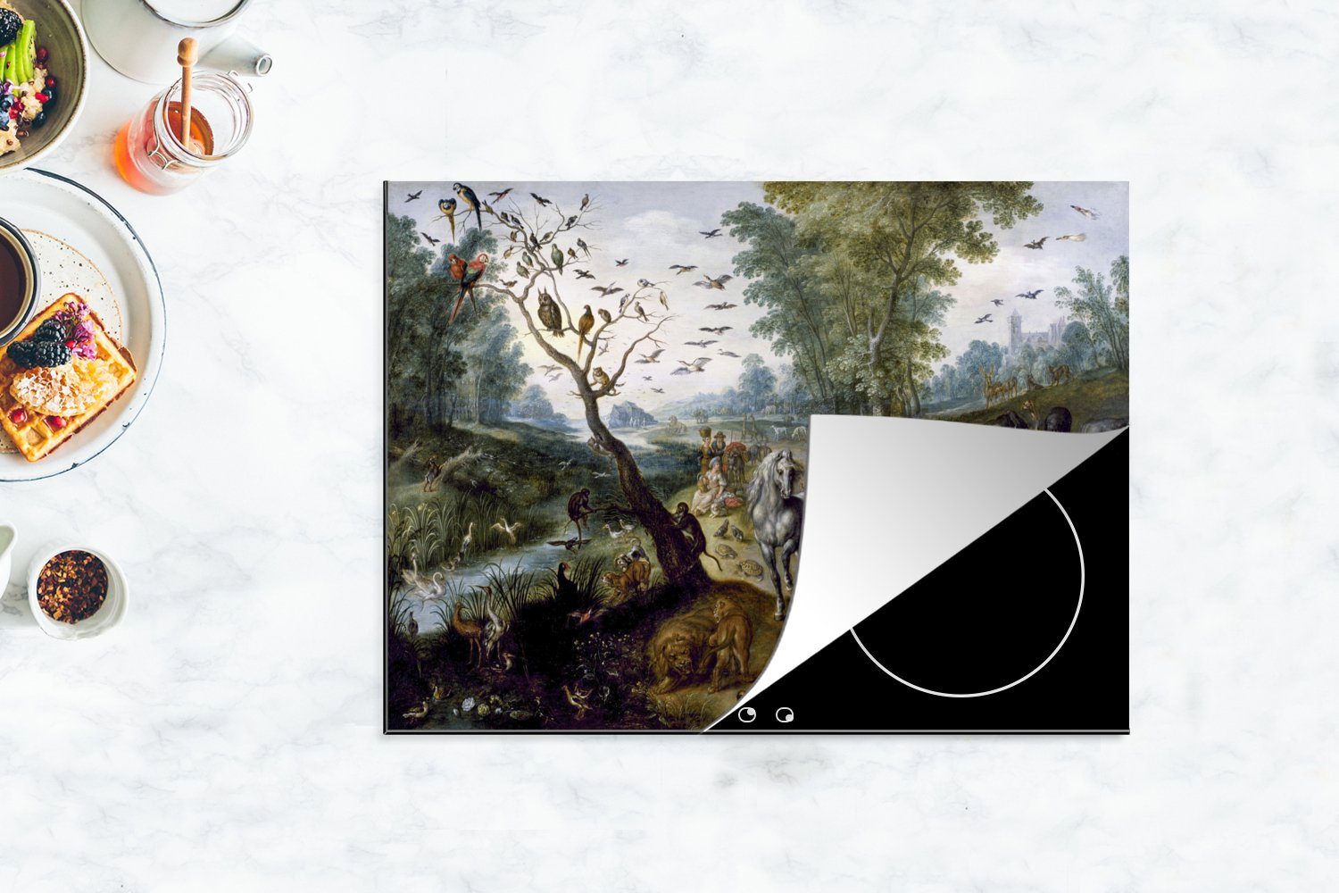 nutzbar, Vinyl, tlg), Gemälde (1 von Arbeitsfläche MuchoWow Mobile cm, Ceranfeldabdeckung van Jan Kessel, Noah - Arche 70x52 Die Herdblende-/Abdeckplatte