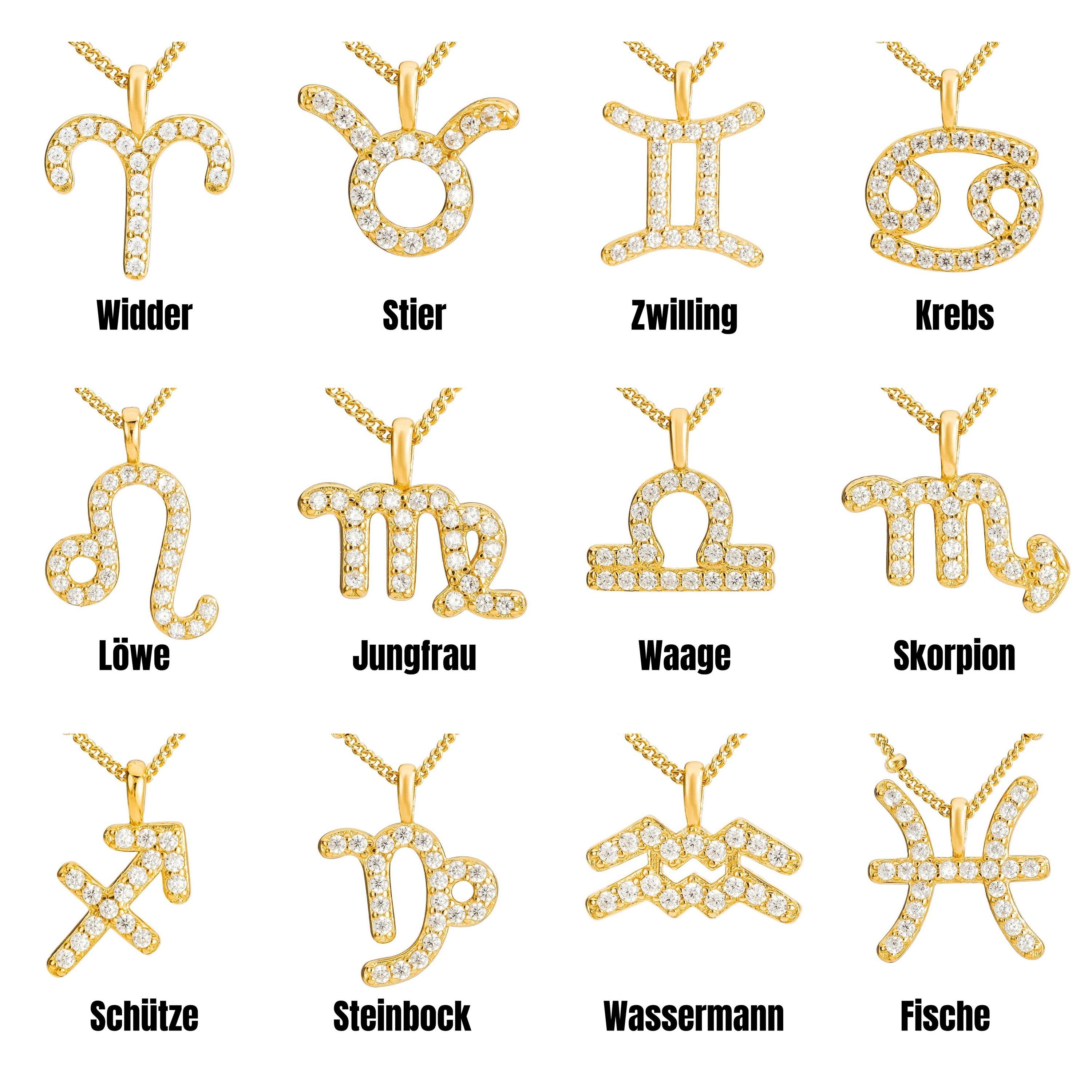 Brandlinger Kette mit Anhänger Sternzeichenkette, Silber 925 vergoldet, Sternzeichen Halskette mit Anhänger Zirkonia