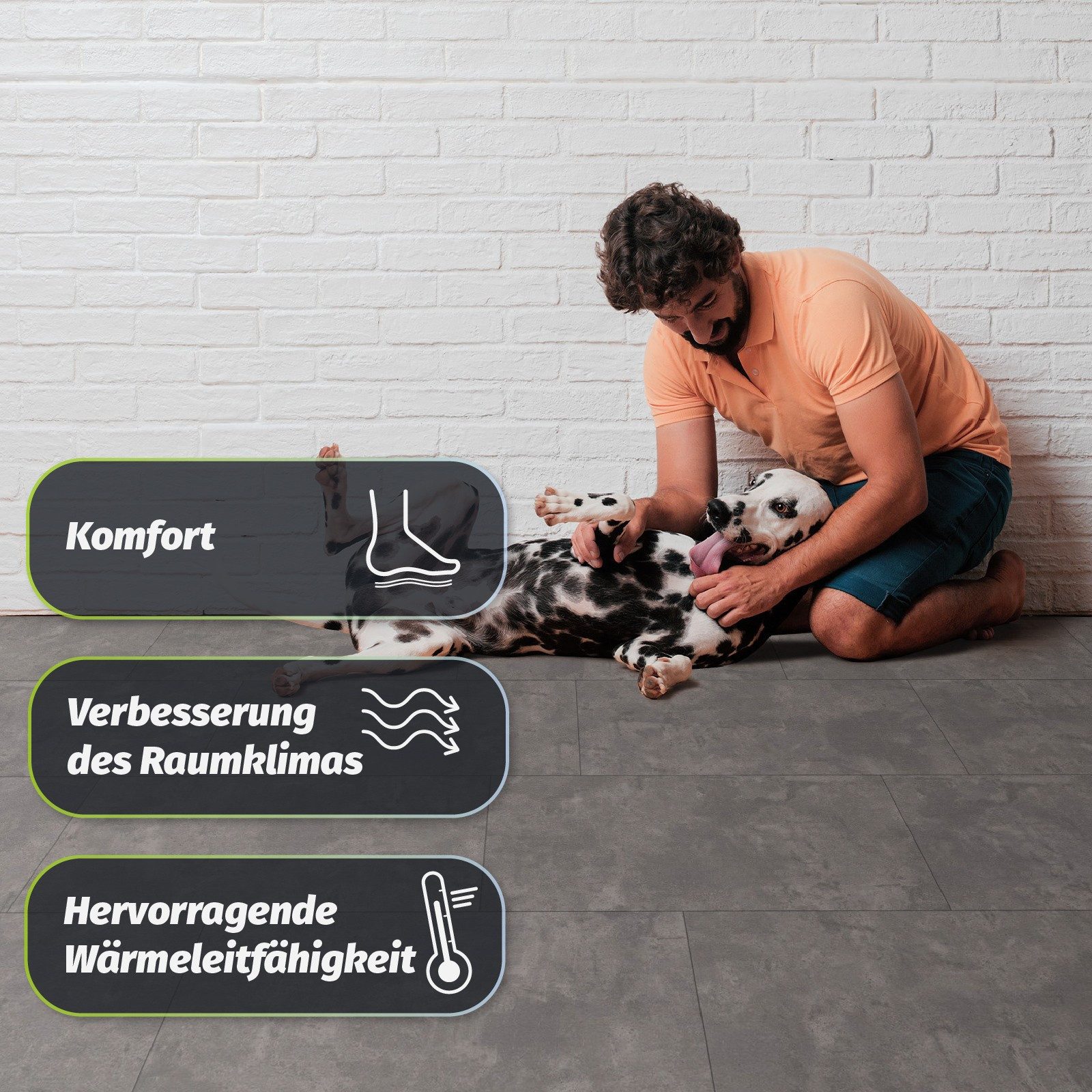 HORI Vinylboden HORI Klebevinylboden, Boden für Wohnräume strapazierfähig, Klebevinyl, Bielefeld Beton hell, XXL Bodenbelag, Paket, 16 Planken, Leicht zu installieren, geräuschdämpfend und feuchtigkeitsbeständig.