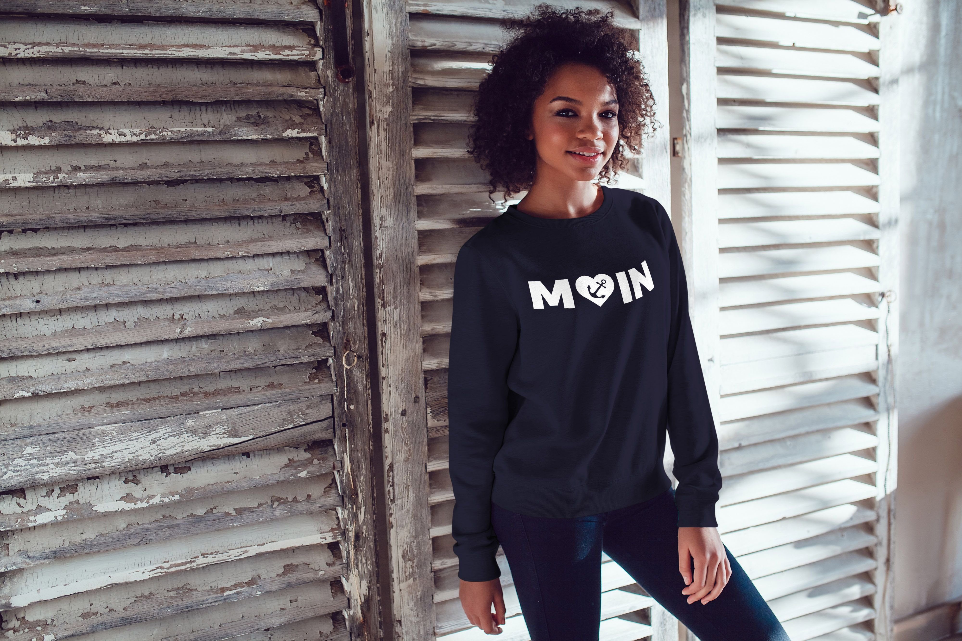 Damen Sweatshirt Pulli Rundhals-Pullover navy Anker Moin Herz Moonworks® Sweatshirt Aufdruck mit MoonWorks Sweater