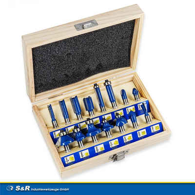 S&R Fräsbohrer -Set 15-tlg, HM, Schaft 8mm, Holzkoffer, geschmiedeter Stahl, ‎Geschmiedeter Werkzeugstahl mit hochwertigen Hartmetallschneiden