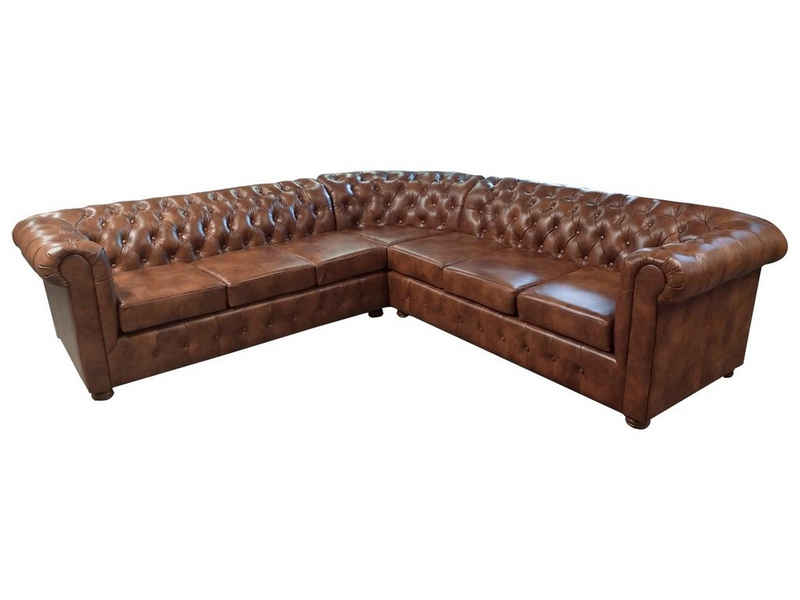 JVmoebel Ecksofa Chesterfield Braunes Ecksofa Luxus L-Form Leder Couch Wohnlandschaft, Made in Europe