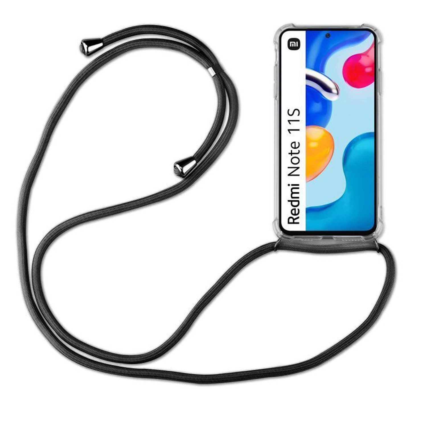 betterfon Handykette für Xiaomi Redmi Note 11 / 11S Hülle mit Band & Kordel Bumper Schwarz, Hände frei – mit Silikonhülle & Schnur für flexiblen Alltag