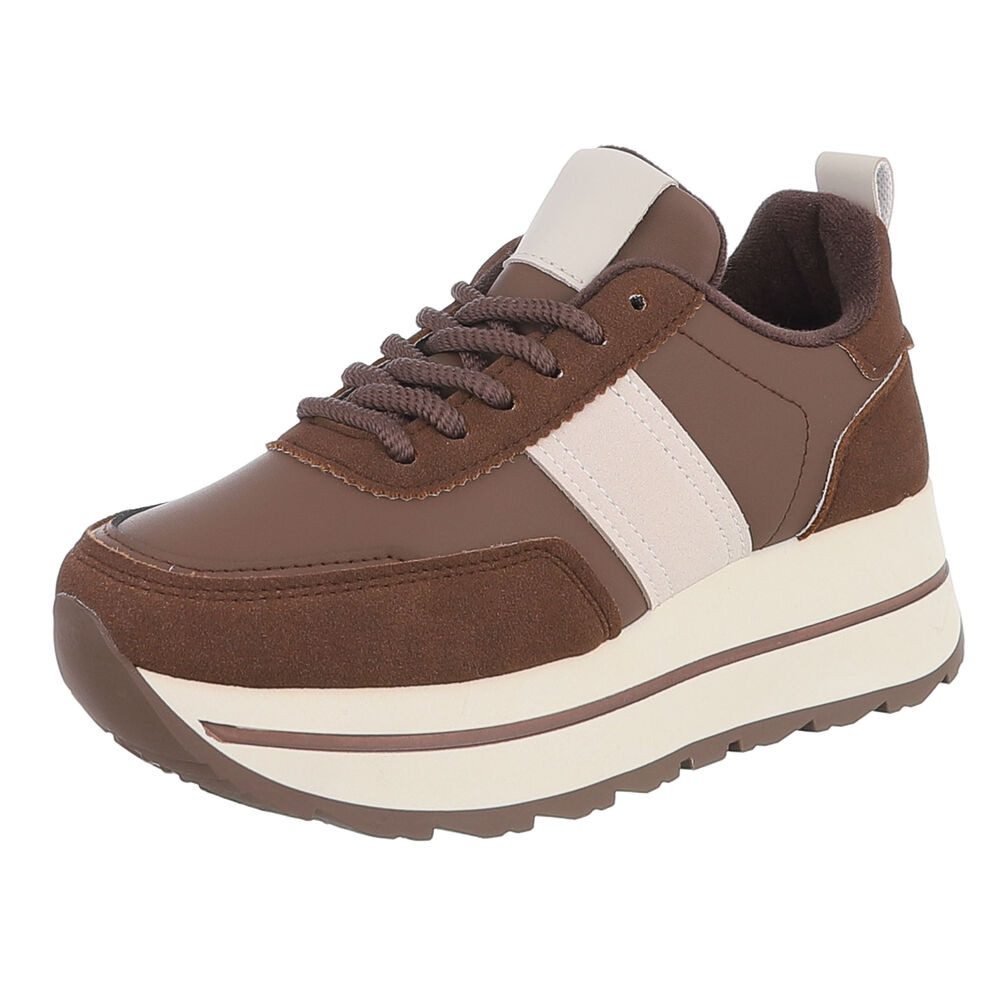 Ital-Design Damen Plateau Sneaker in Lederoptik mit Schnürung Sneaker (92355330) Keilabsatz/Wedge Sneakers Low in Braun