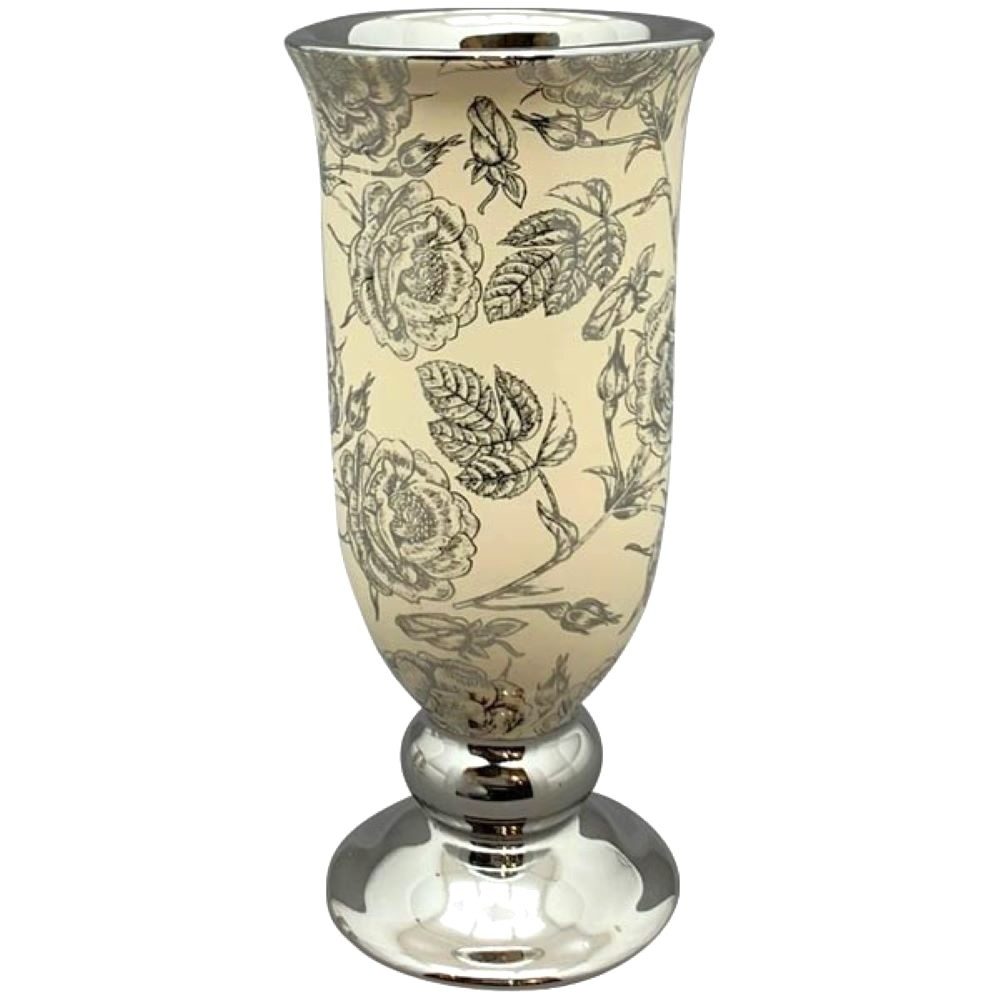 Exner GmbH Garten- & Wohnaccessoires Tischvase Vase Pokal Beige Silber Keramik 20 cm (1 St)