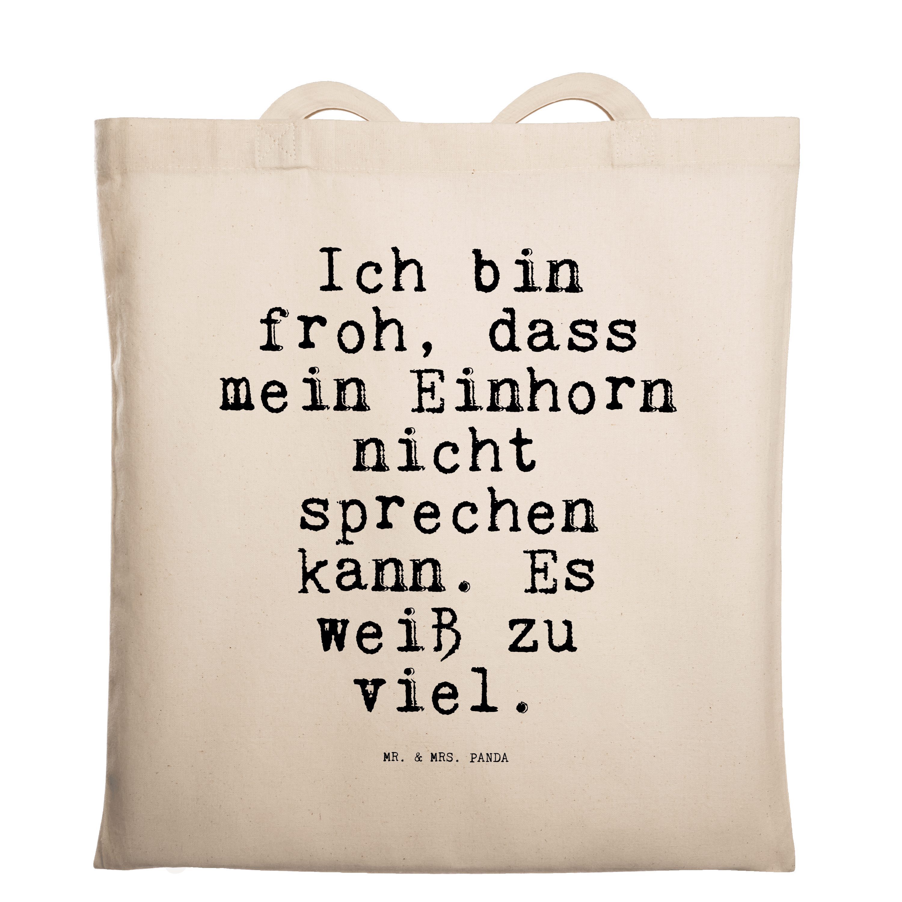 - (1-tlg) dass... bin & Einhorn, Geschenk, - Transparent Panda Zit froh, Tragetasche Sprüche, Mrs. Ich Mr.