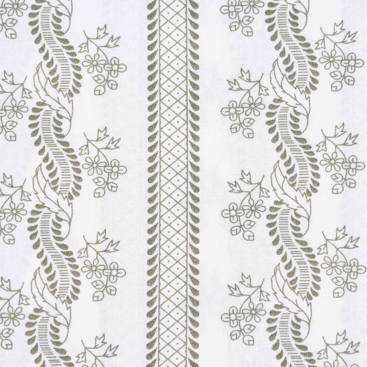 SCHÖNER LEBEN. Stoff Baumwollstoff Trachten Ranken Blumen Streifen weiß grün 1,50m Breite