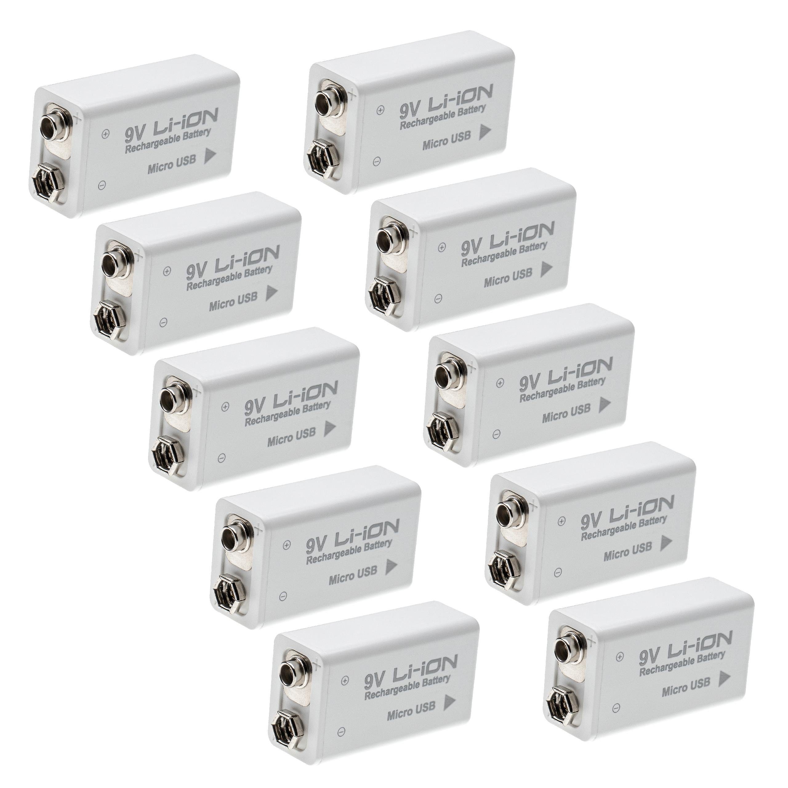 vhbw Ersatz für 6LR61, 6F22 für Akku Li-Ion 650 mAh (9 V)