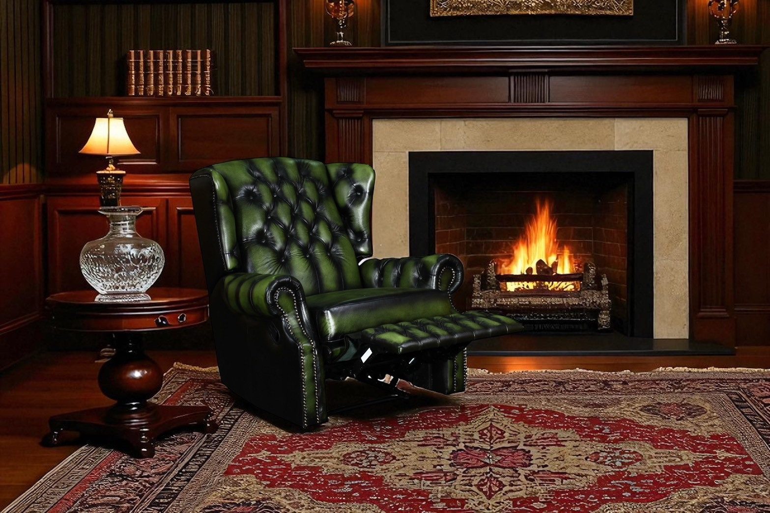 Salottini Chesterfield-Sessel Edler Chesterfield Ohrensessel Stunning Recliner Motor grün, Federkern
