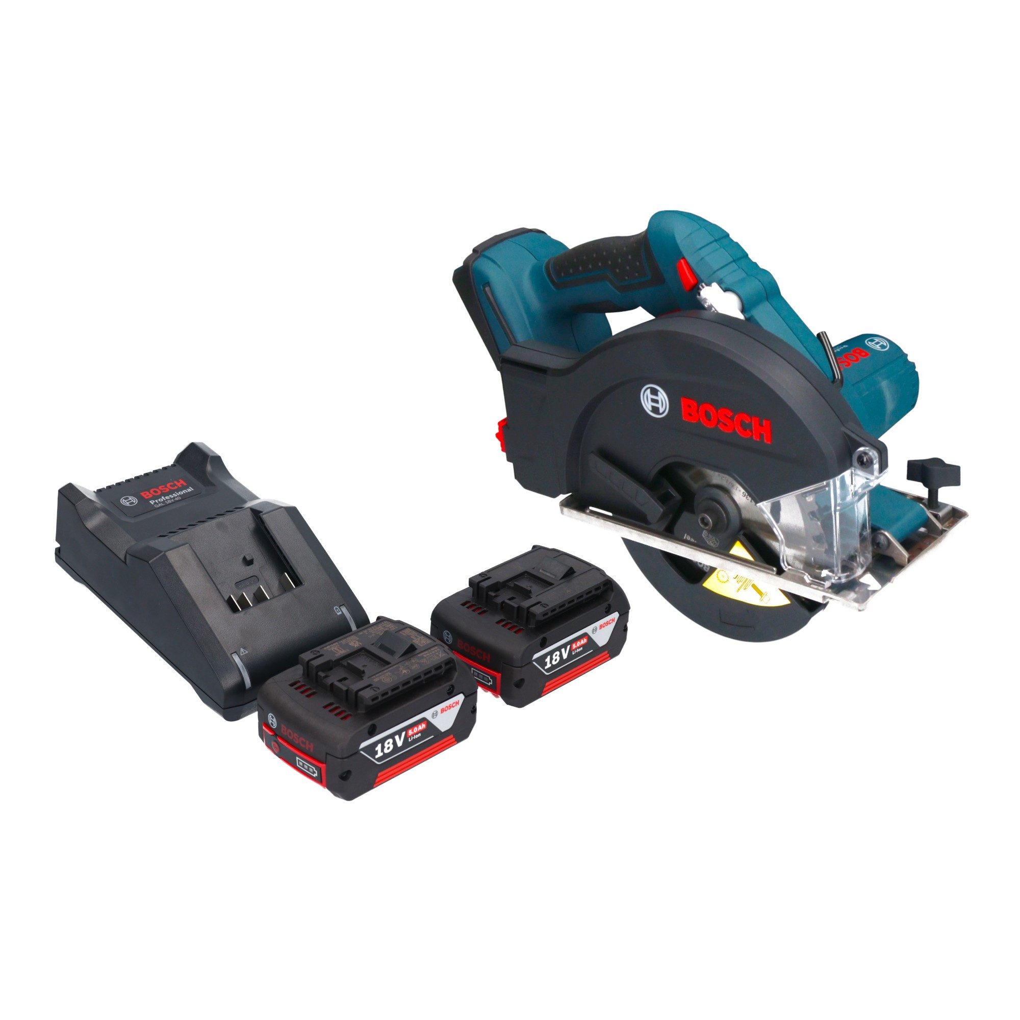 Bosch Professional Kompakt-Handkreissäge GKM 18V-50 Professional 18 V 136 mm + 2x Akku 5,0 Ah + Ladegerät