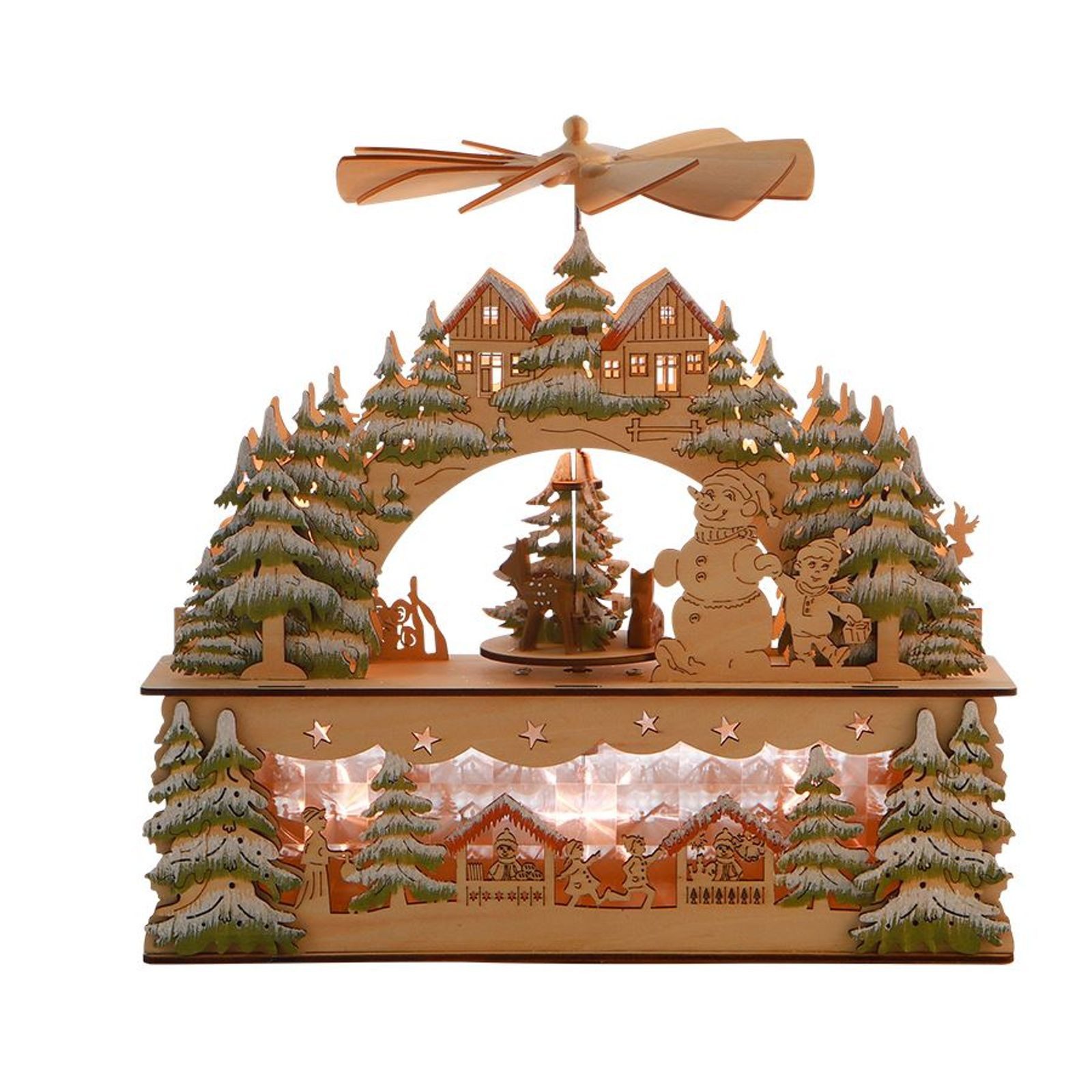 New Home Dekofigur LED Holz-Weihnachtslandschaft warmweiß Schwibbogen Lichterbogen Deko
