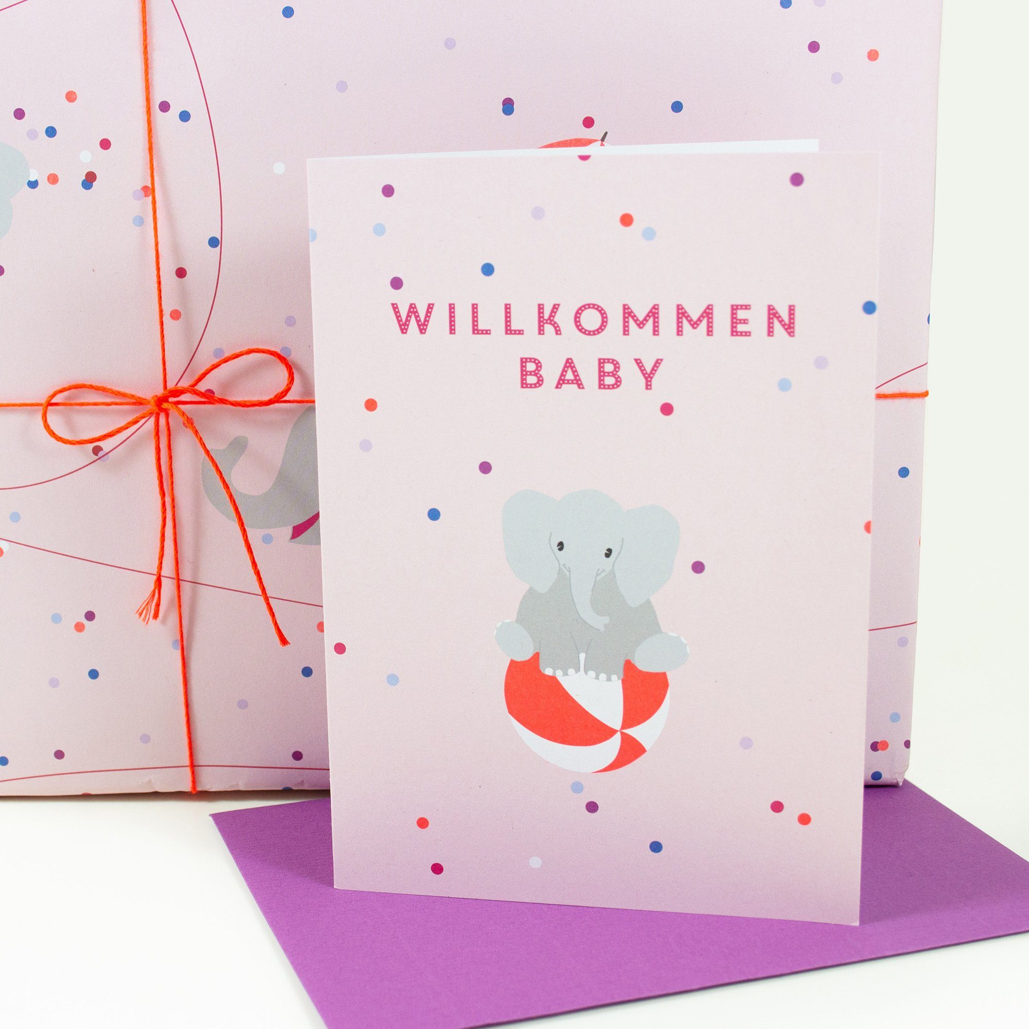 Grußkarte Recyclingpapier Willkommen Bow Baby Hummingbird (Elefant), & 100% Grußkarte