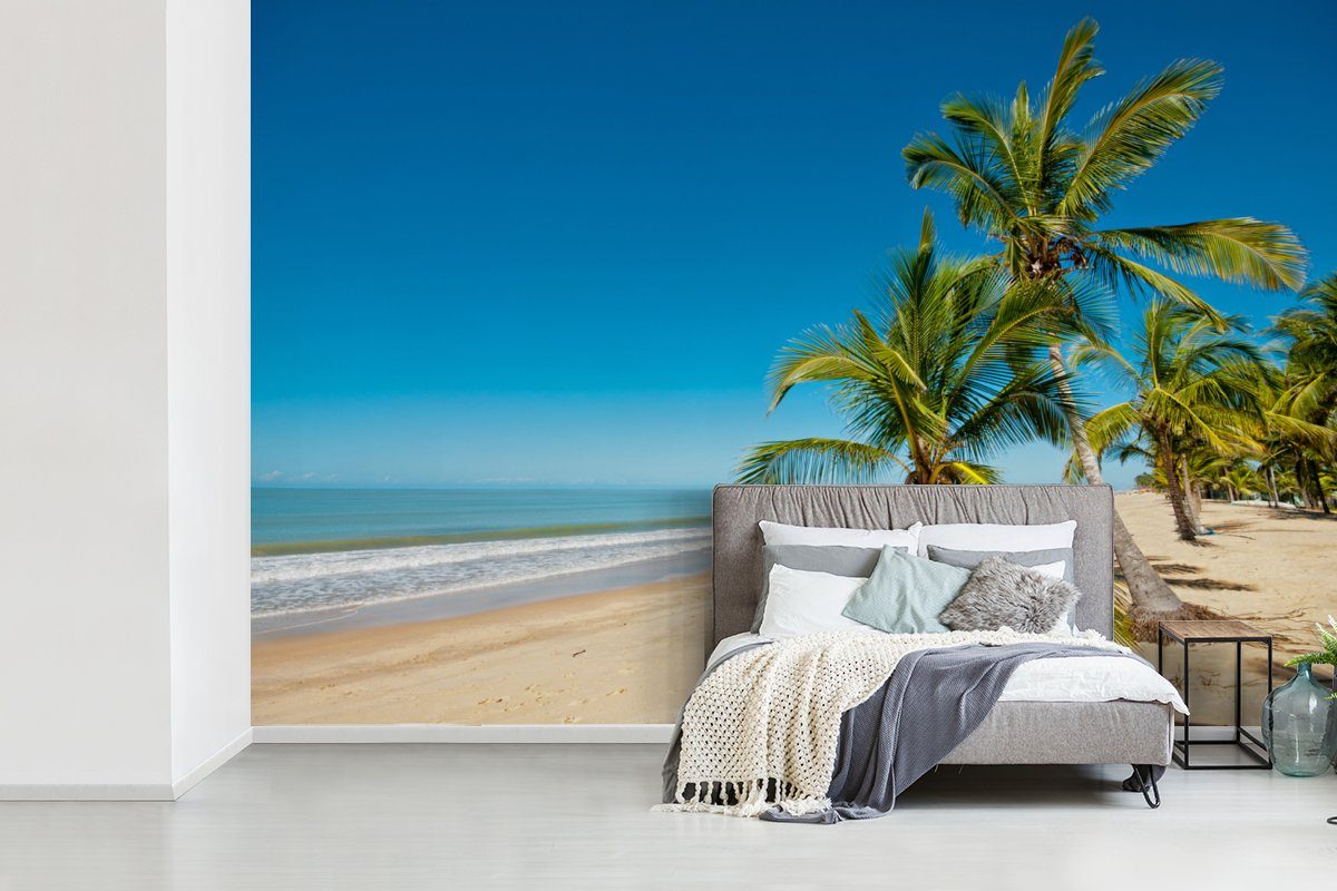 Schlafzimmer, Fototapete St), (6 Wallpaper Wohnzimmer, Matt, MuchoWow Meer - Palme, bedruckt, für Strand Vinyl - Tapete Kinderzimmer,