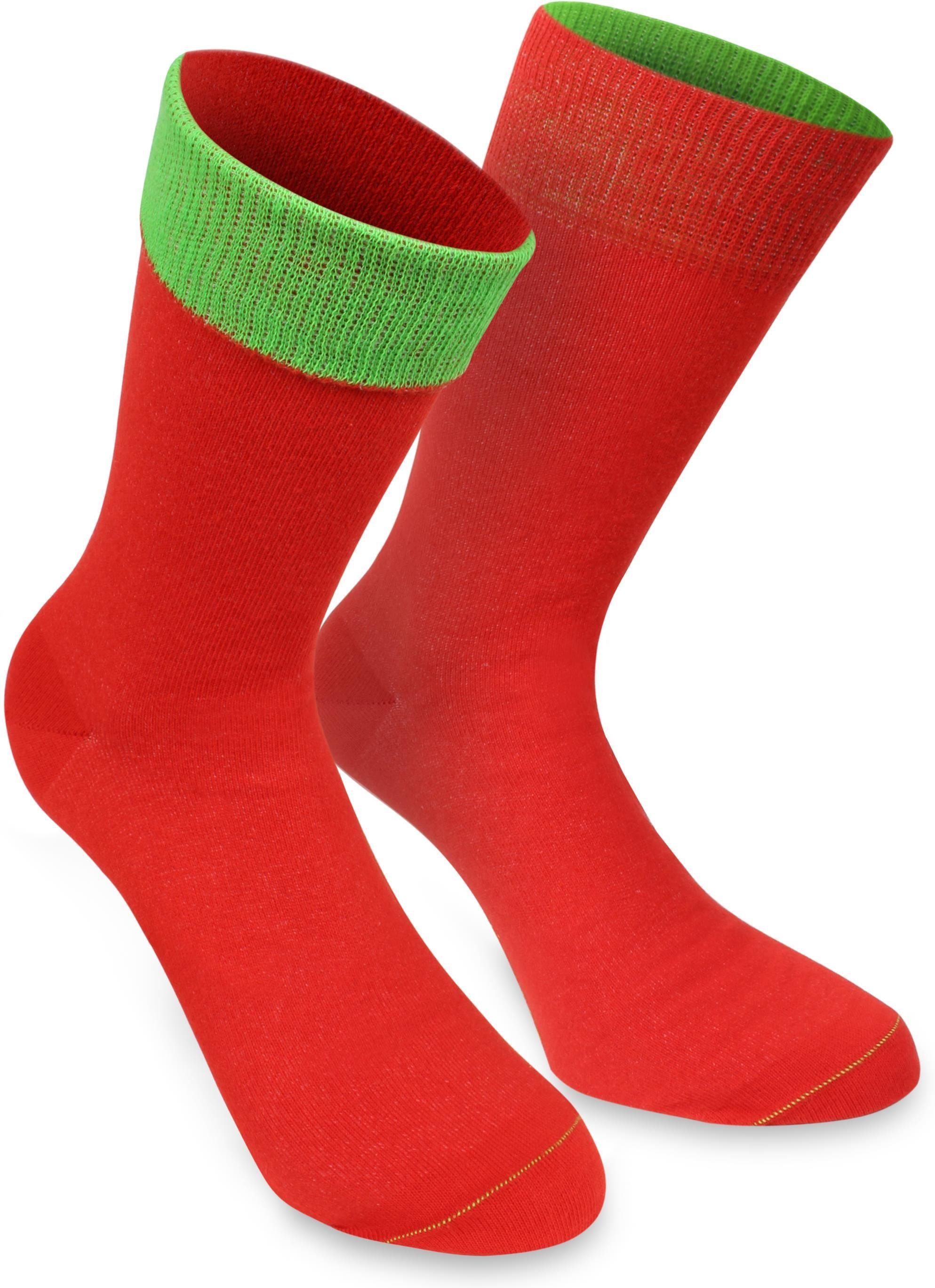 Paar) Bund normani 1 Paar Bi-Color abgesetzter Basicsocken farbig (1 Socken Rot/Apfelgrün