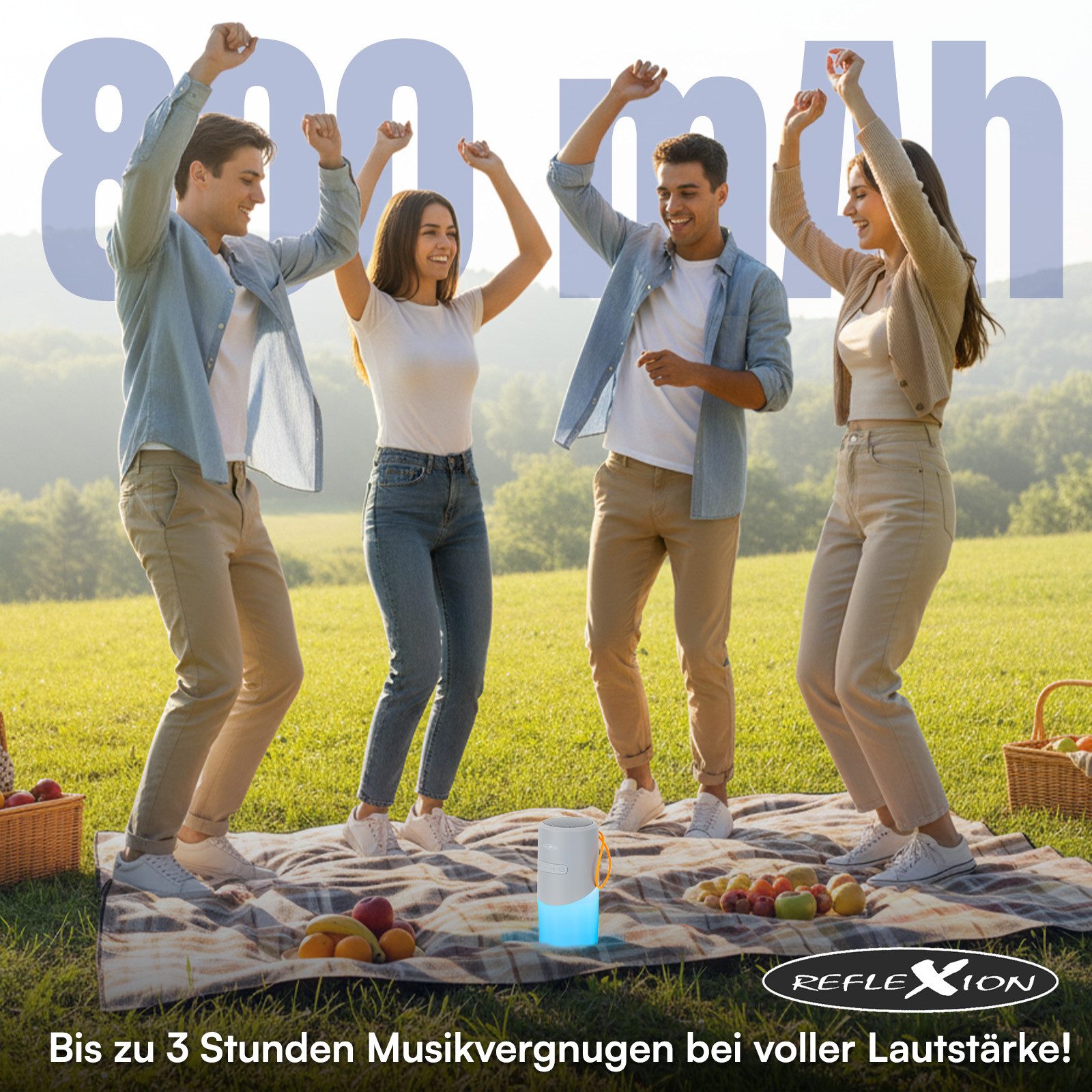 Reflexion BTX705 Camping Lampe, Nachtlicht, Outdoor Bluetooth-Lautsprecher (Bluetooth, 40 W, Ultra kompakt, IPX5 Spritzwassergeschützt, LED-Effekte, MicroSD Slot)