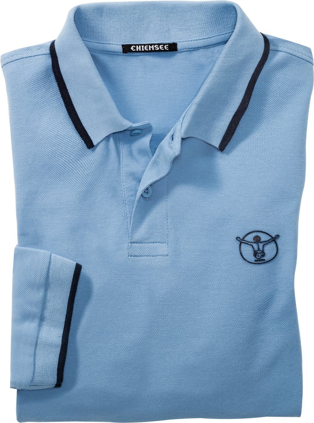 Chiemsee Langarm-Poloshirt Baumwoll-Piqué hellblau aus formstabilem