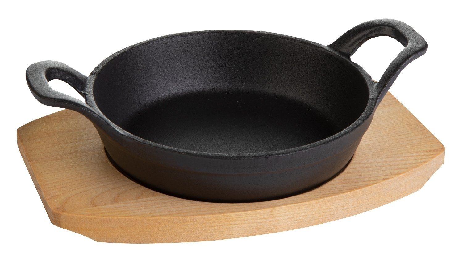 Bratpfanne HOT, Ø 15 cm, Schwarz, mit Holzuntersetzer, Gusseisen (2-tlg), Kratzfest. Backofengeeignet