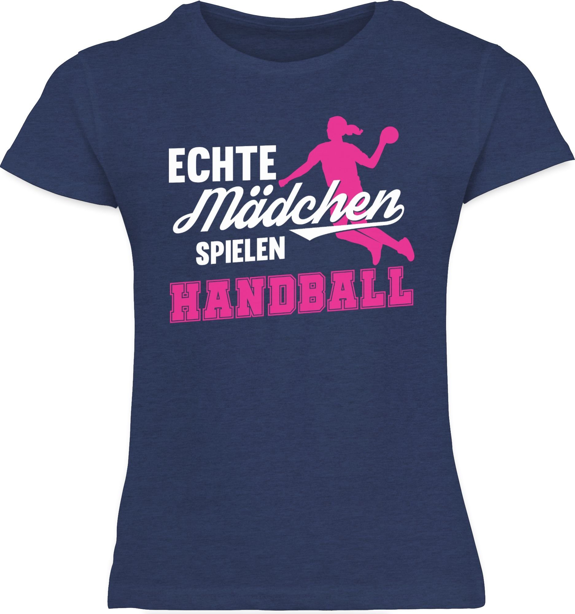 spielen Mädchen 1 Sport T-Shirt Kleidung Dunkelblau fuchsia Kinder weiß Echte Shirtracer Handball / Meliert