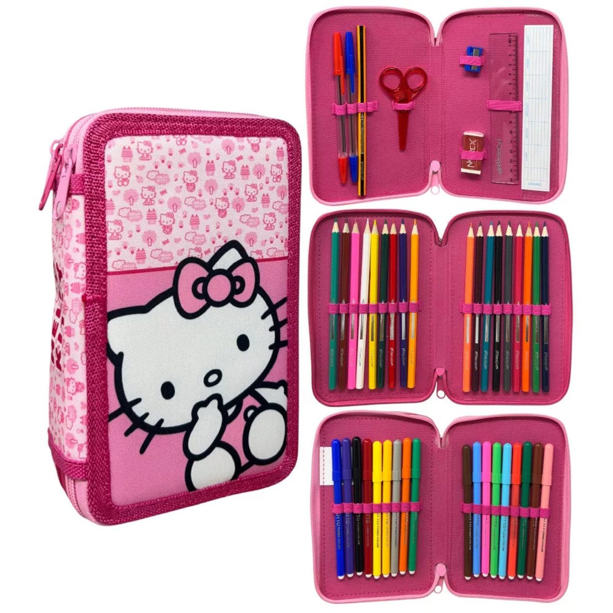 Hello Kitty Federmäppchen Hello Kitty Federmäppchen 3-stöckig gefüllt Pink