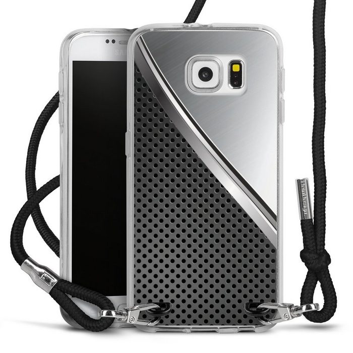 DeinDesign Handyhülle Carbon Stahl Metall Duo Metal Surface Samsung Galaxy S6 Handykette Hülle mit Band Case zum Umhängen