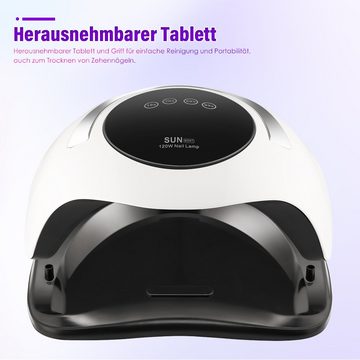 WILGOON Lichthärtungsgerät 120W UV Lampe für Gelnägel,10/30/60/90S Timer Nageltrockner Nagellampe, mit ein Paar Handschuhe, Infrarot Sensor, Touchscreen und Auto-Sensor