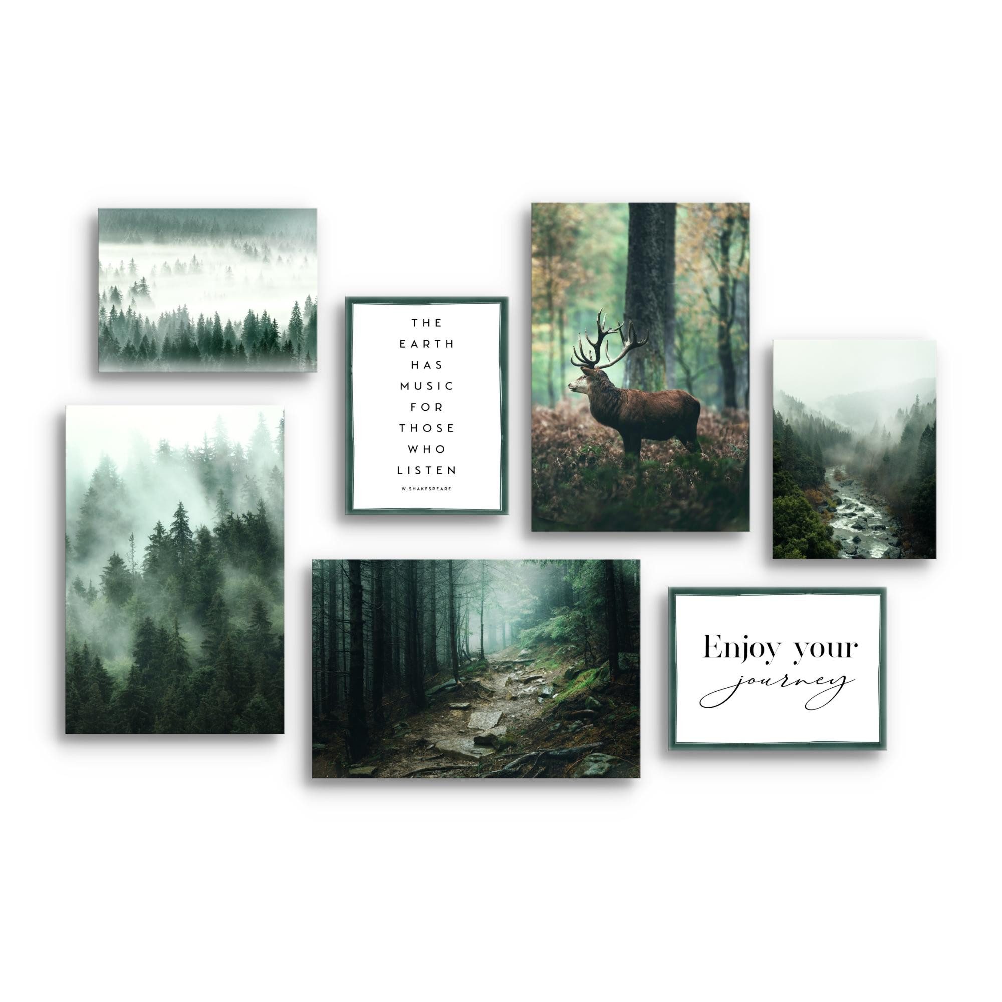 Novart Wandbild Wald Hirsch KOMPLETT AUFHÄNGFERTIG Natur Grün Wohnzimmer Schlafzimmer, Hirsch