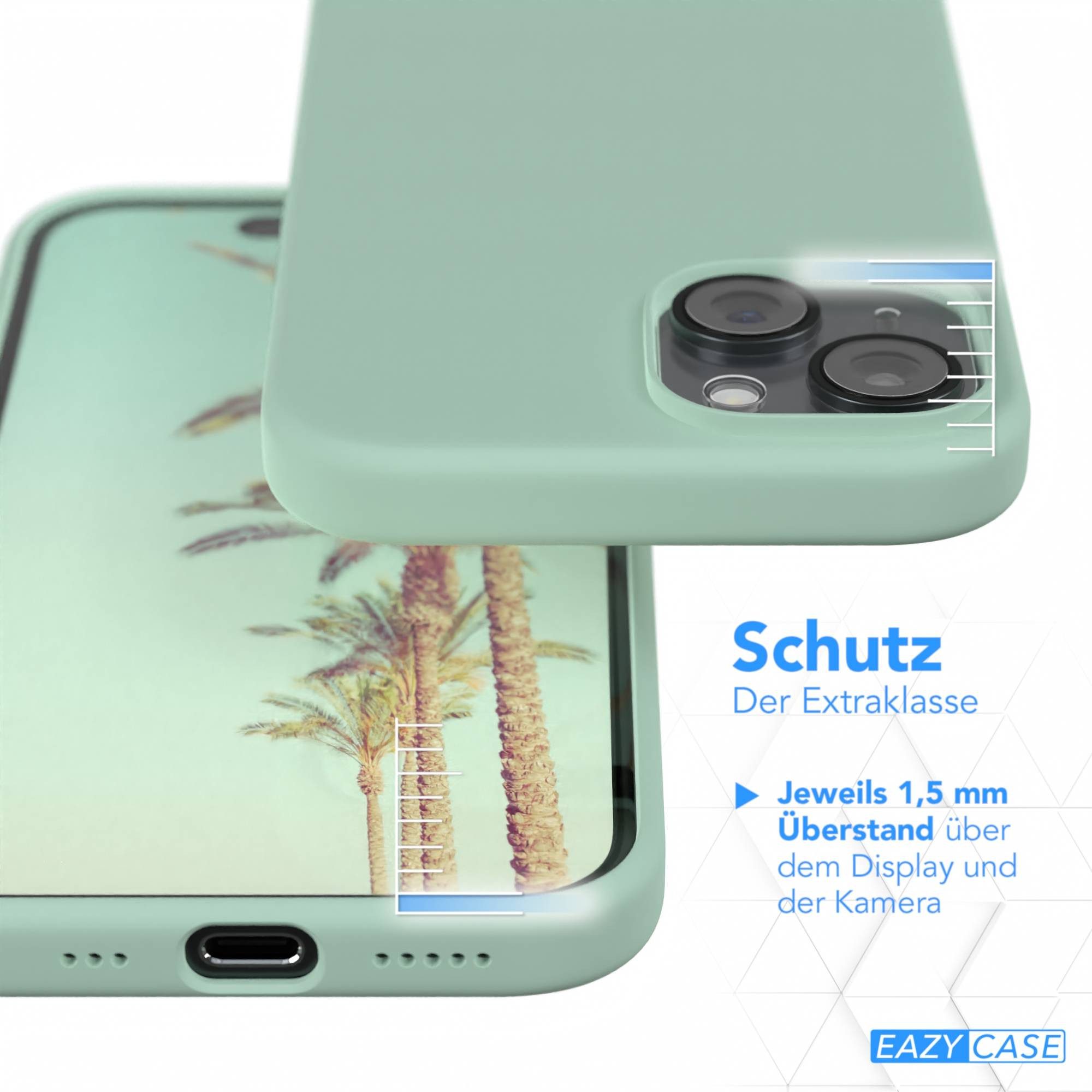 EAZY CASE Handyhülle Premium Silikon Case für Apple iPhone 15 6,1 Zoll, Cover Hülle mit Kameraschutz Bumper Case Slimcover kratzfest Mint Grün