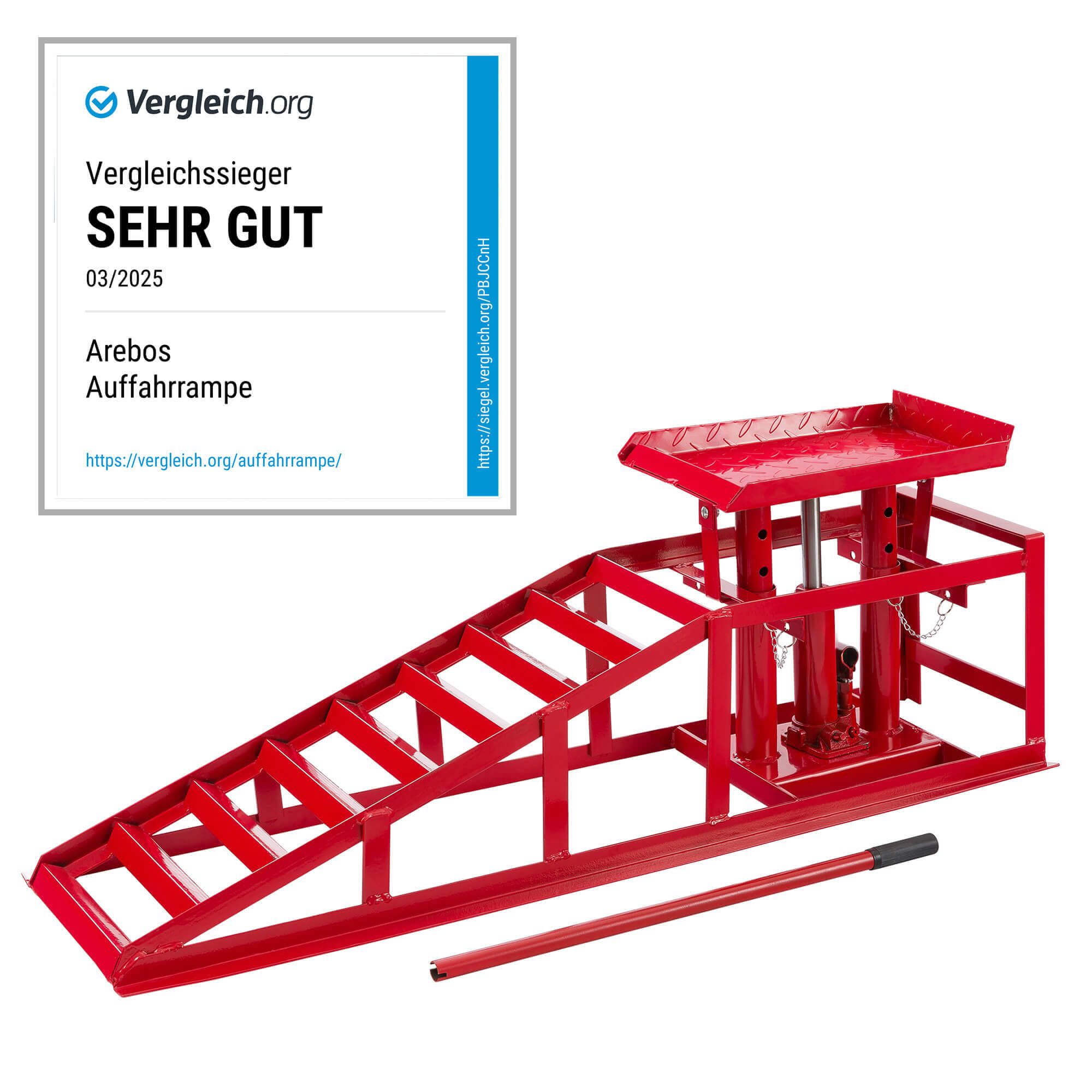 Arebos Auffahrrampe PKW, KFZ Rampe, Höhenverstellbar von 270-375 mm, 2 T, Einzeln (PKW Auffahrrampe Hebebühne einzeln)