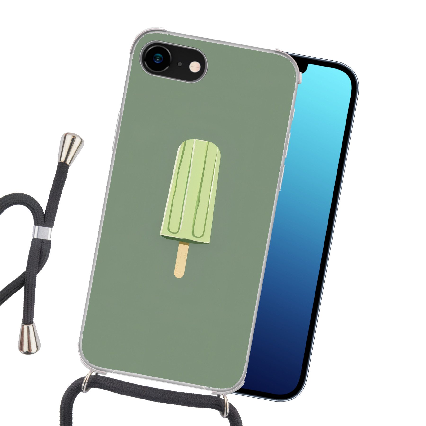 MuchoWow Handyhülle für Apple iPhone 7 Grün - Wassereis - Stock - Illustration, Tragbare Handyhüllen mit Kette zum umhängen, Handykette Handyband