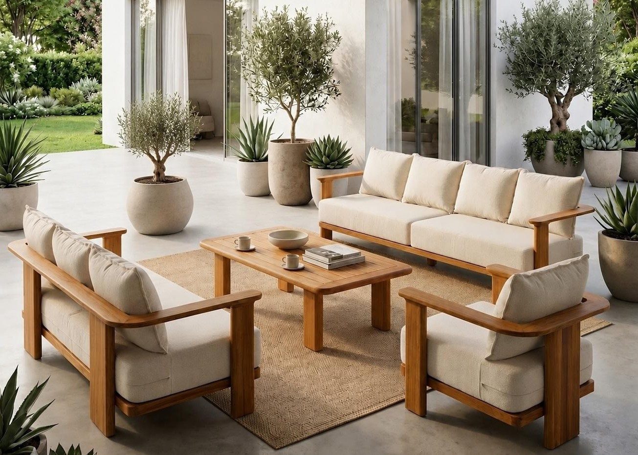 Xlmoebel Gartenlounge-Set Terrassenmöbel Set 4-Sitzer 3-Sitzer Sofa Sessel Couchtisch Modern, (Gartenlounge-Set, 4-tlg., 4-tlg)