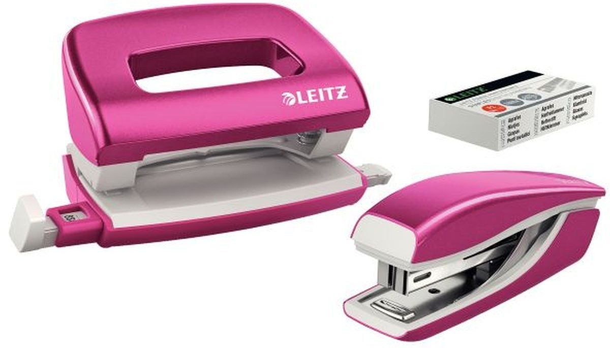 LEITZ Tischaufsatz Schreibtisch-Set Nexxt Wow Heftgerät+Locher pink metallic (6 Stück)