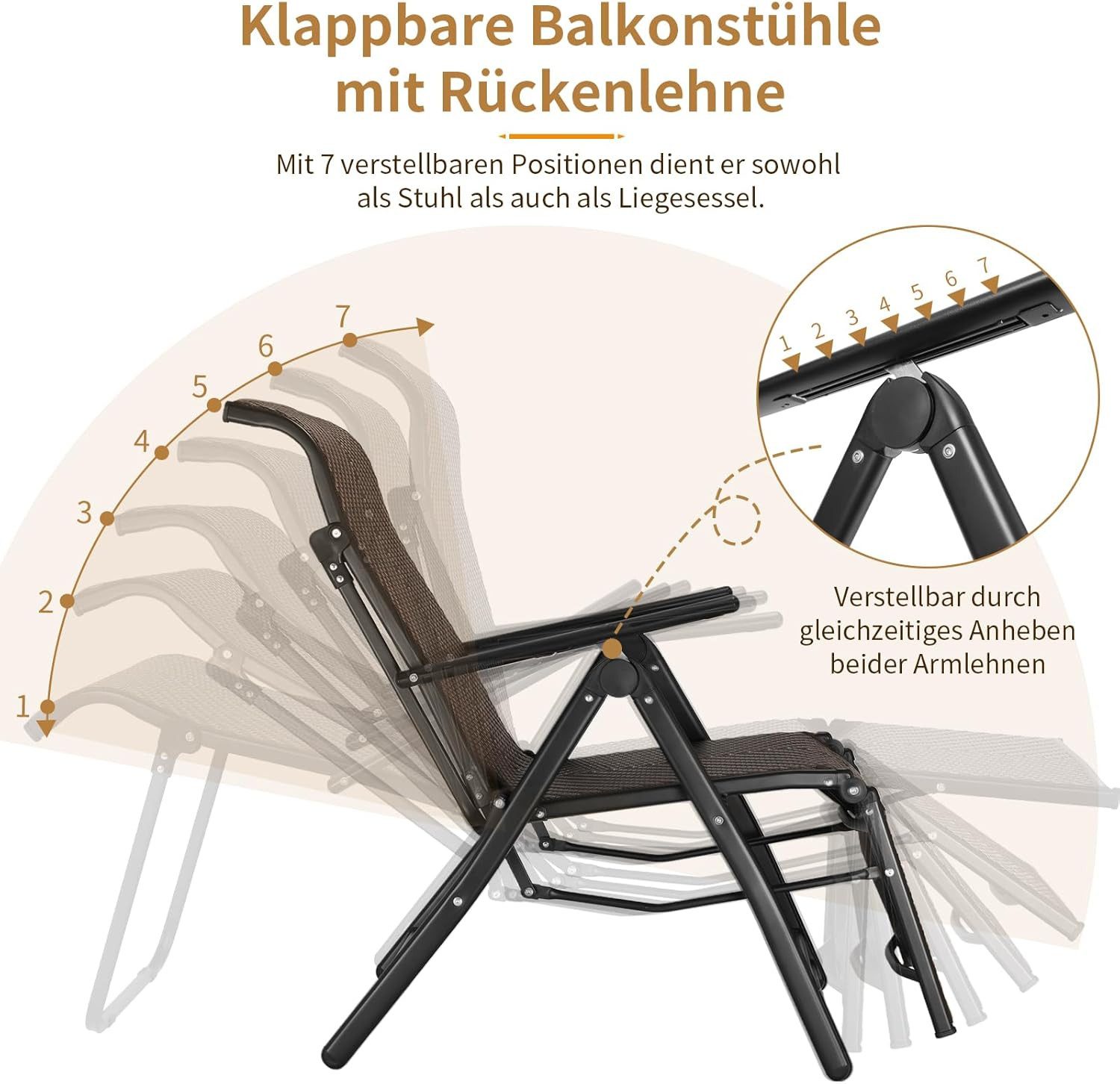 TLGREEN Rattanstuhl Rattan Klappliegestuhl 3-fach faltbar mit Fußstütze (7-fach verstellbare Rückenlehne Wetterfester), Gartenliege aus PE-Rattan&Aluminiumrahmen, Sonnenliege für Balkon