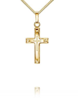JEVELION Kreuzkette Taufkreuz Anhänger 333 Gold (Kleiner Goldanhänger, für Damen und Kinder), Mit Kette vergoldet- Länge wählbar 36 - 70 cm.