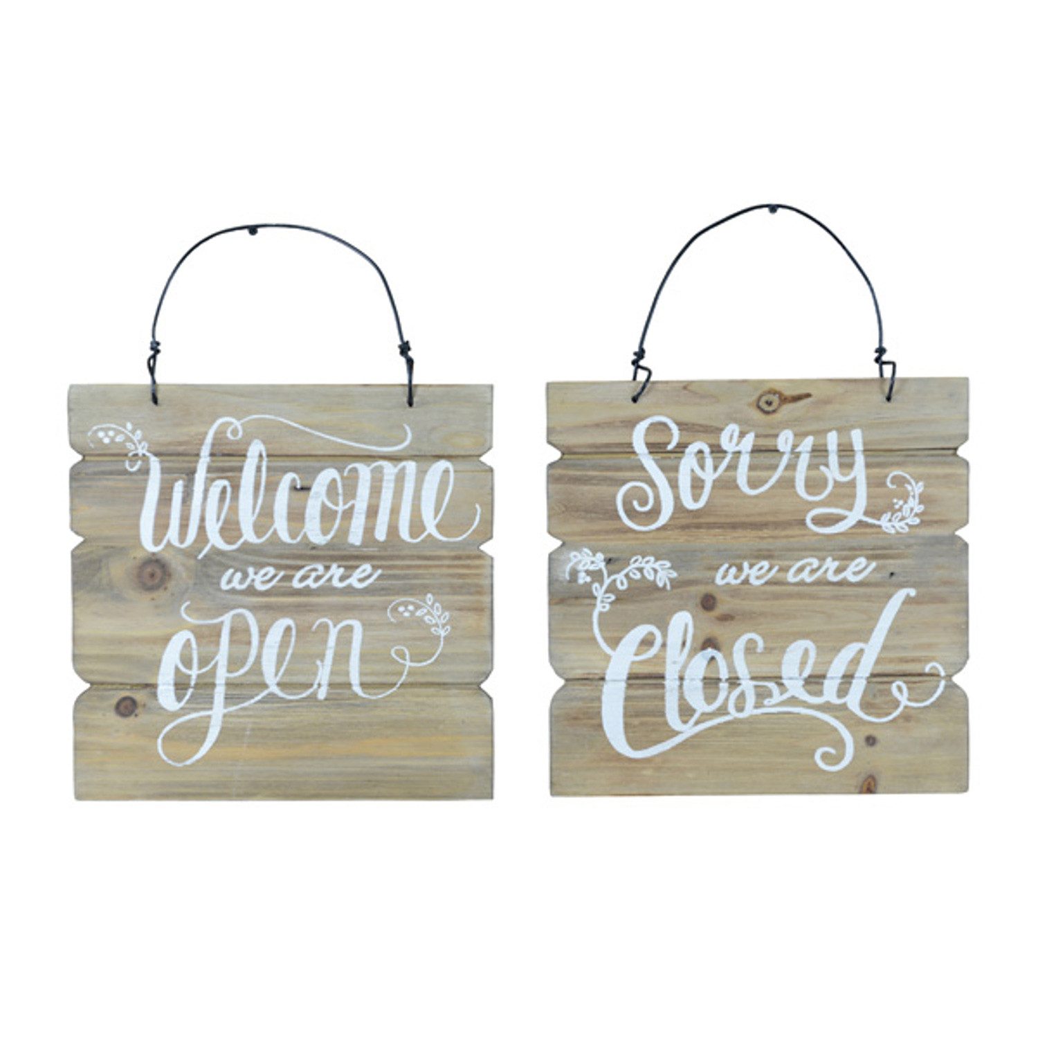 Macosa Home Hinweisschild Holzschild Deko Open Closed 20 cm Wendeschild, (Dekoschild Hinweisschild Türdeko Deko-Accessoire), Türanhängeschild Holz Metall