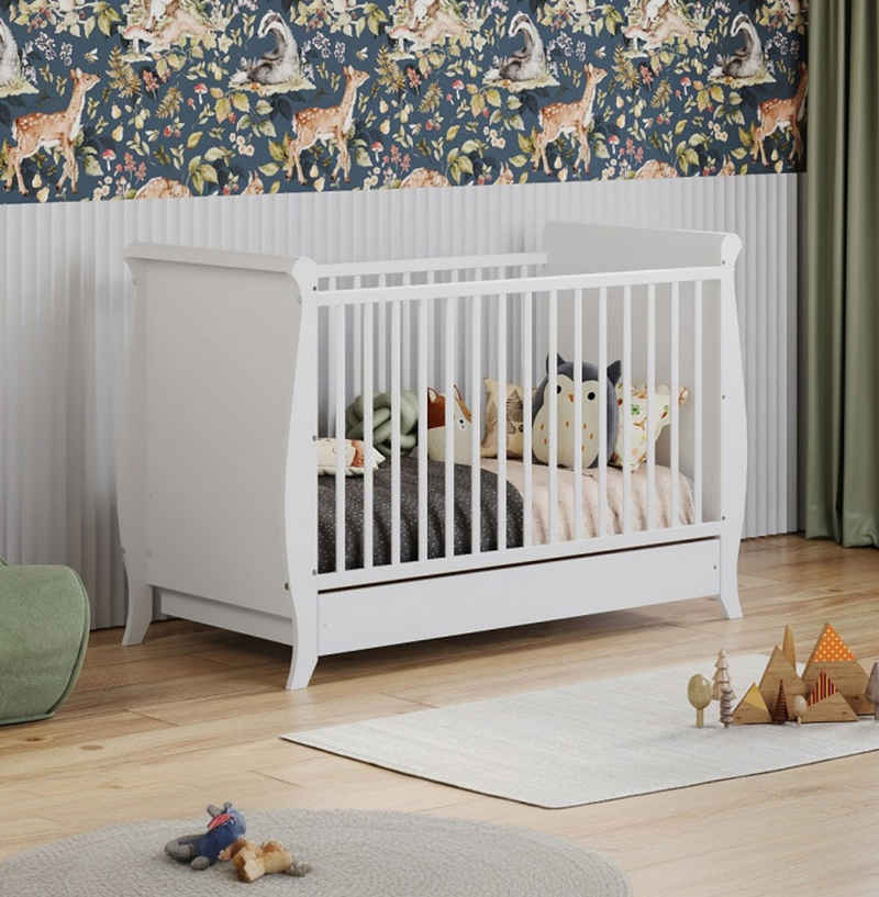 Alavya Home® Babybett MIA, 60x120 Komplettset mit Schublade und Matratze Umbaubar zum Kinderbett