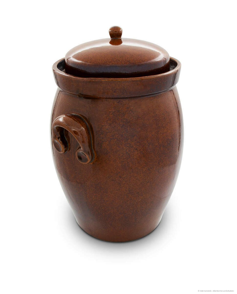 KERAZO Fermentationsglas KERAZO 16L Gärtopf Sauerkrauttopf Gurkentopf Rumtopf inkl Deckel+Stein, Keramik, Mit Wasserrinne, robuste Keramik, lebensmittelecht, für Sauerkraut