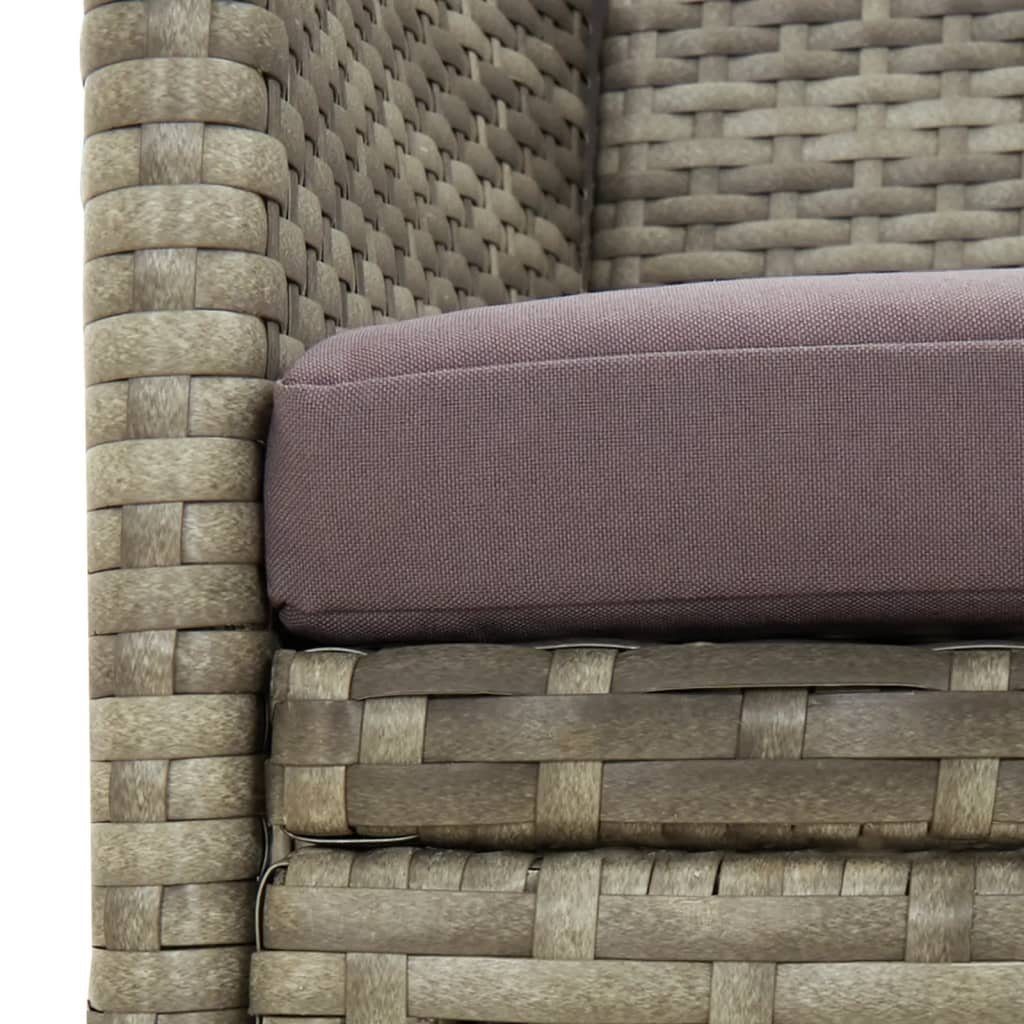 Grau Rattan, mit Loungesofa Kissen Teile Poly vidaXL 3-Sitzer 1 Gartensofa