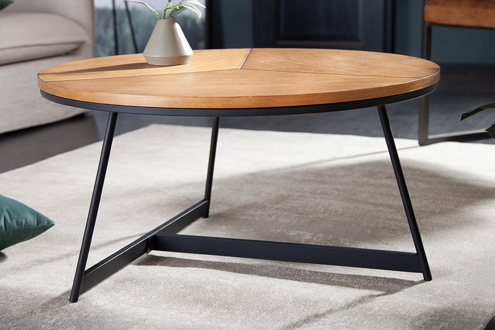 riess-ambiente Couchtisch OAK ELEGANCE 80cm natur / schwarz, Wohnzimmer · Echtholzfurnier · Metall-Gestell · rund · Eiche