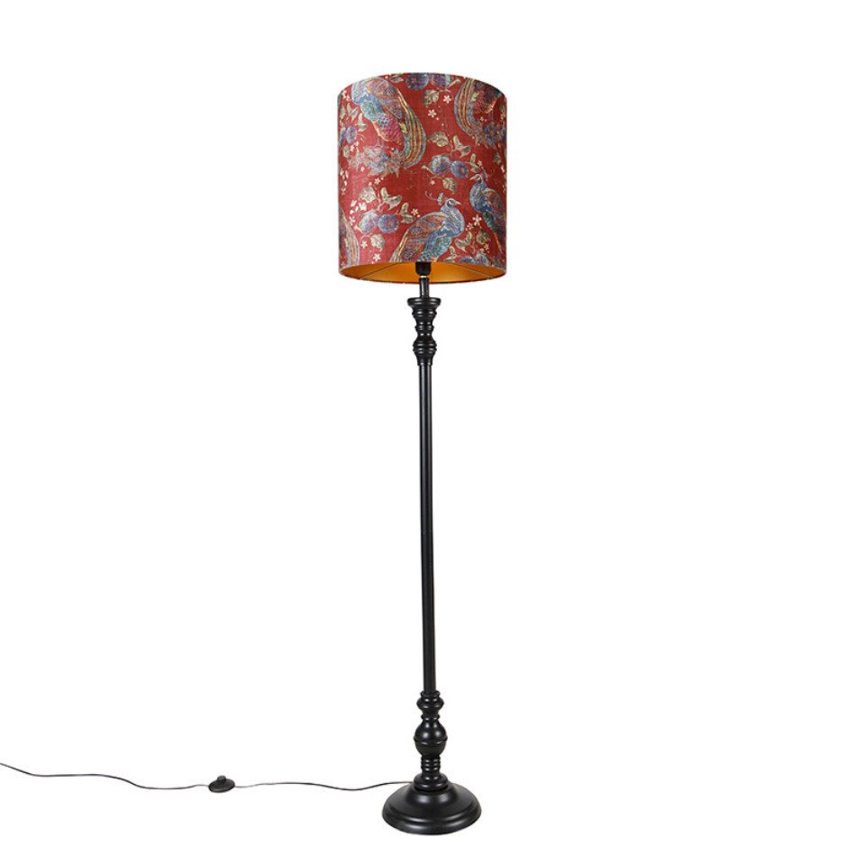 Qazqa Stehlampe Classico, ohne Leuchtmittel, E27, Pfau rot, Klassisch / Antik, Holz, 1-flammig