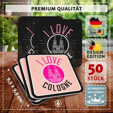 Funke & Brand Bierdeckel "I Love Cologne" – 50er Set für Köln-Fans - Köln Deko