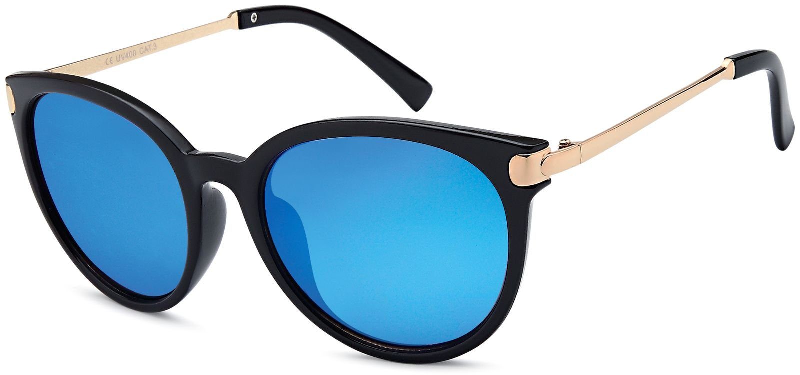 Blau styleBREAKER verspiegelt Gestell Glas Sonnenbrille / Schwarz-Gold (1-St) Verspiegelt