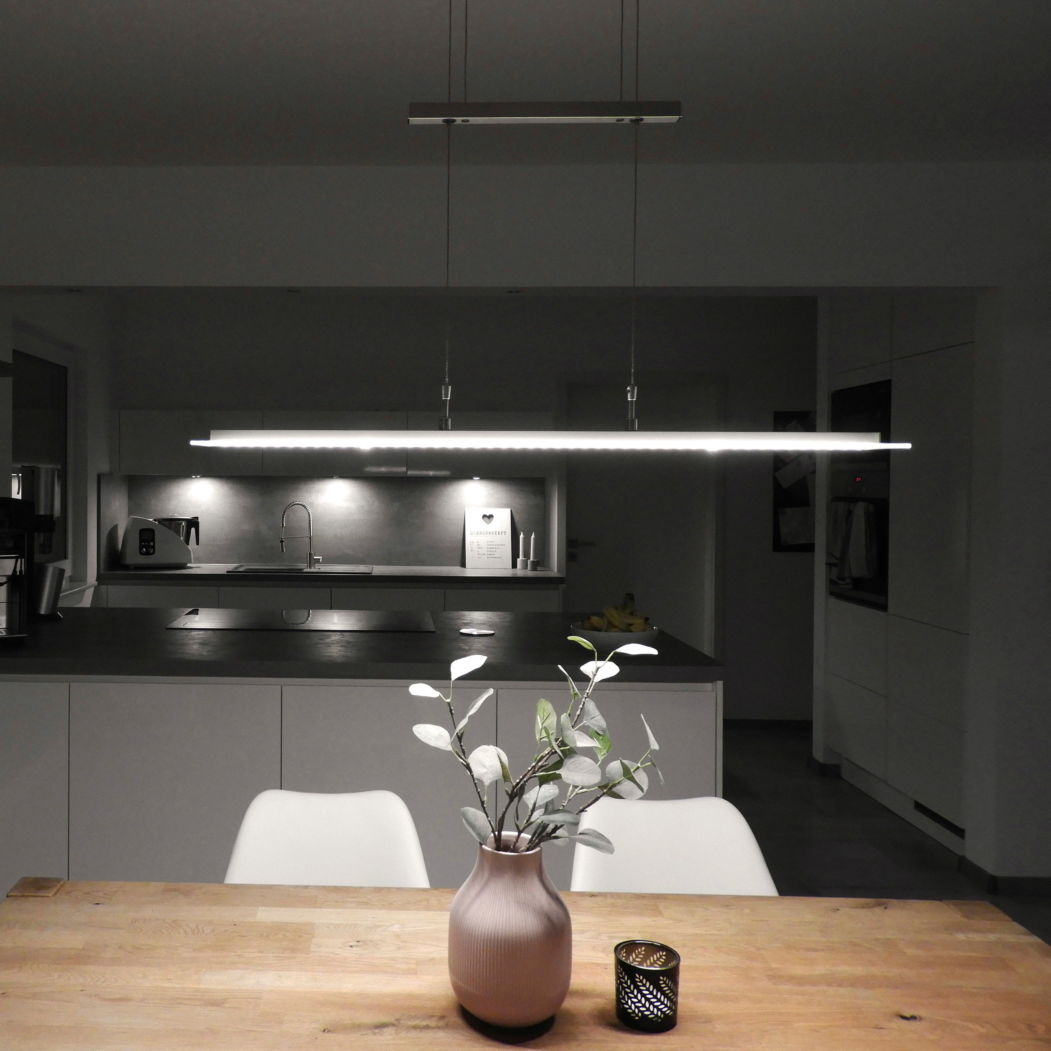 Silber Pendelleuchte, Echtglas, 3.000K, 85cm, fest Warmweiß, 20W, 1.600 Dimmfunktion, LED lm, BK_PL1001 Höhenverstellbar, integriert, Licht, B: Dimmbar, LED Pendelleuchte Esstischlampe, Warmweißes B.K.Licht