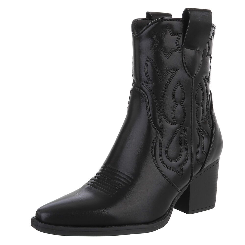 Ital-Design Elegante Westernboots für Damen mit Stickerei und Komfort Westernstiefelette (89937969) Blockabsatz Stiefeletten in Schwarz