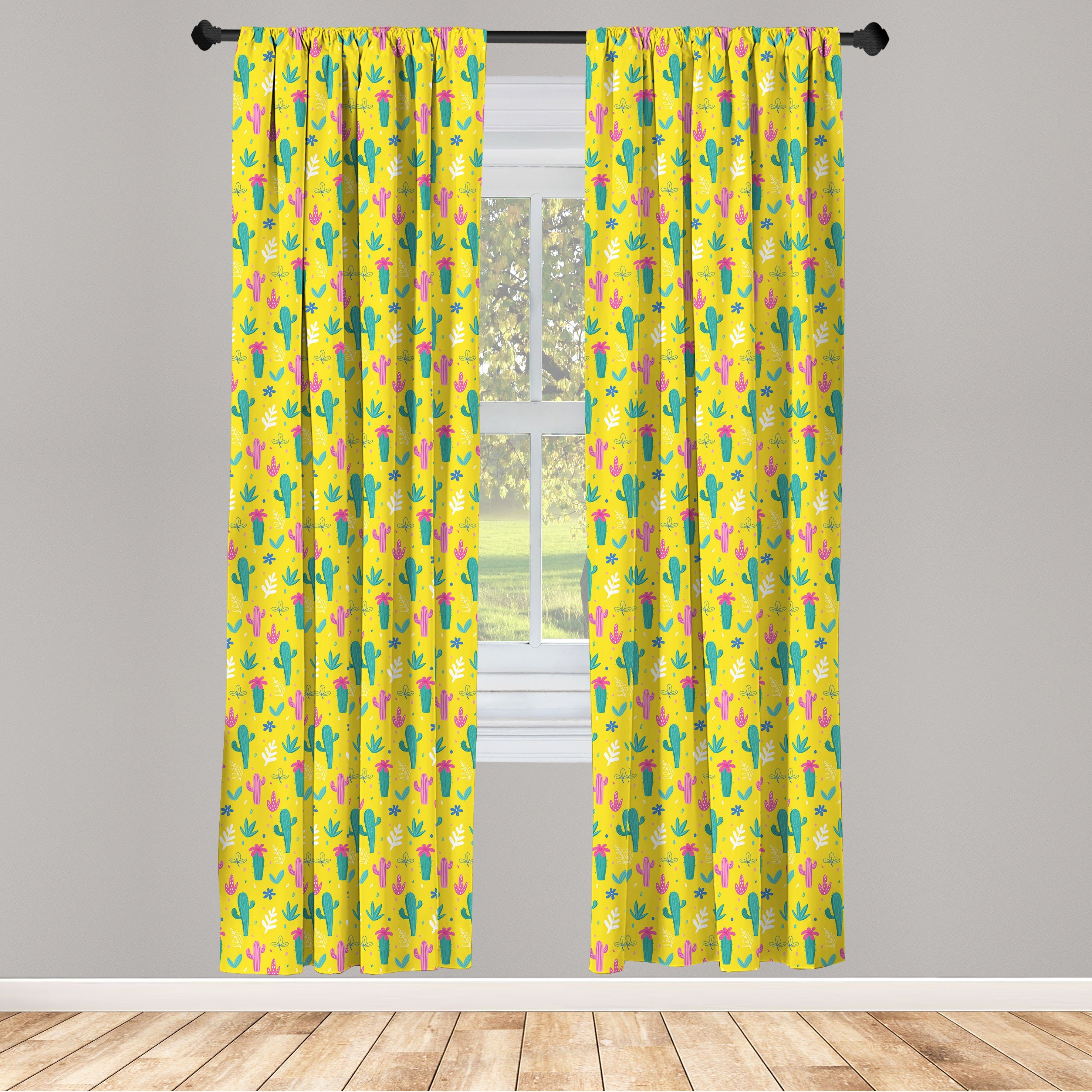 Gardine Vorhang für Wohnzimmer Schlafzimmer Dekor, Abakuhaus, Microfaser, Kaktus Dschungel-Blumen Palmblätter