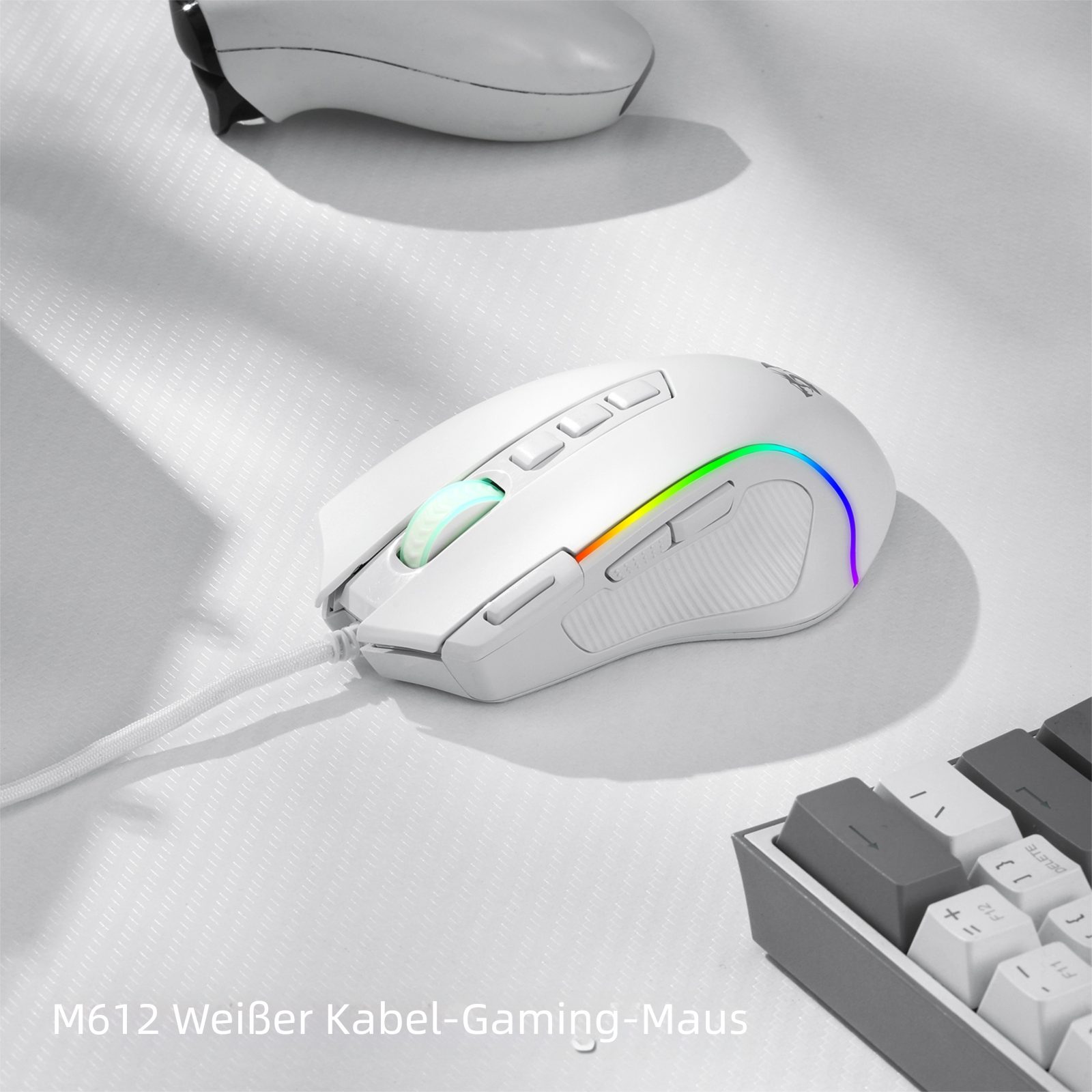 Redragon M612 Gaming Maus RGB, 5 DPI, ergonomisch, weiß Gaming-Maus (Kabel, 11 Tasten programmierbar, kabelgebunden, komfortabler Grip)