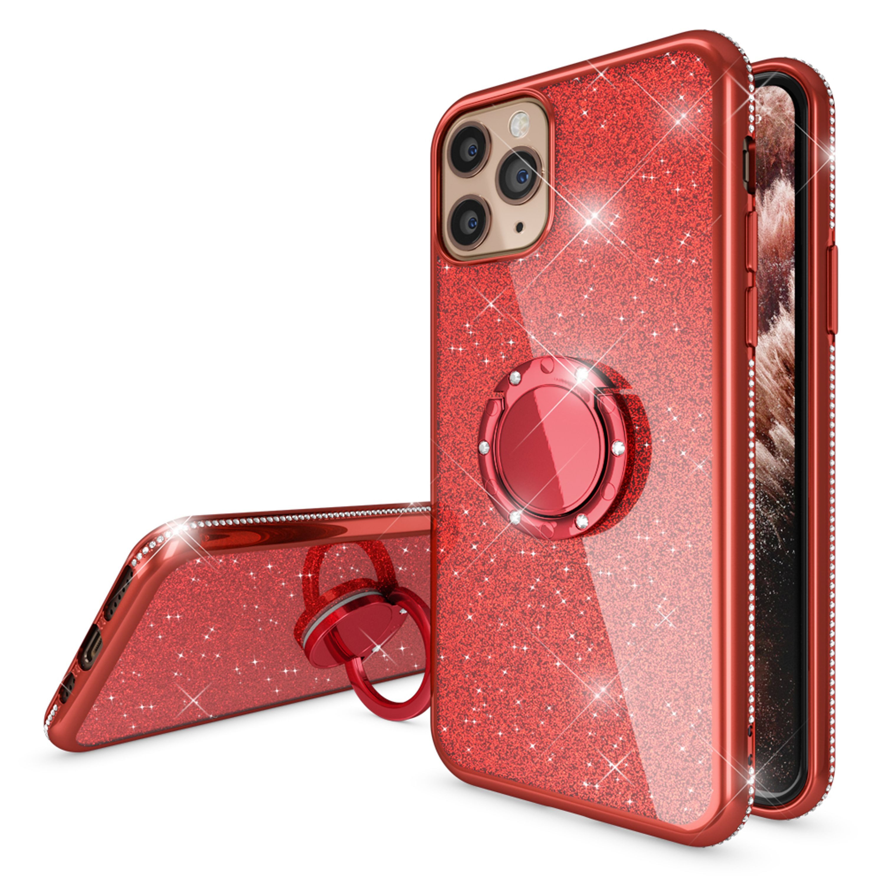 Nalia Smartphone-Hülle Apple iPhone 11 Pro 14,7 cm (5,8 Zoll), Glitzer Ring Silikon Hülle / 360 Grad Finger-Halter / Standfunktion