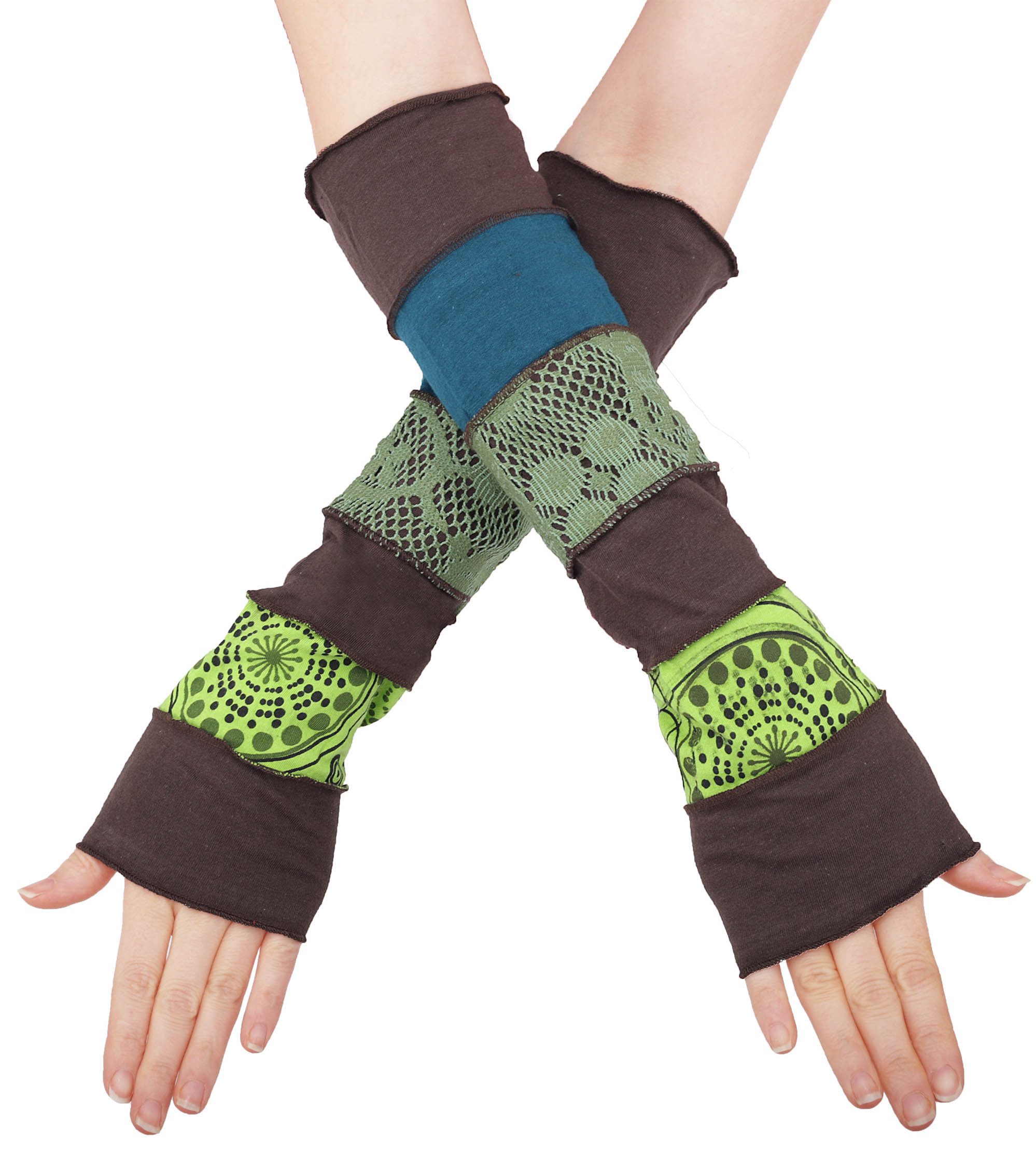 PUREWONDER Armstulpen Patchwork Armstulpen, mehrfarbige Pulswärmer mit Spitze hw11 Braun (1 Paar)