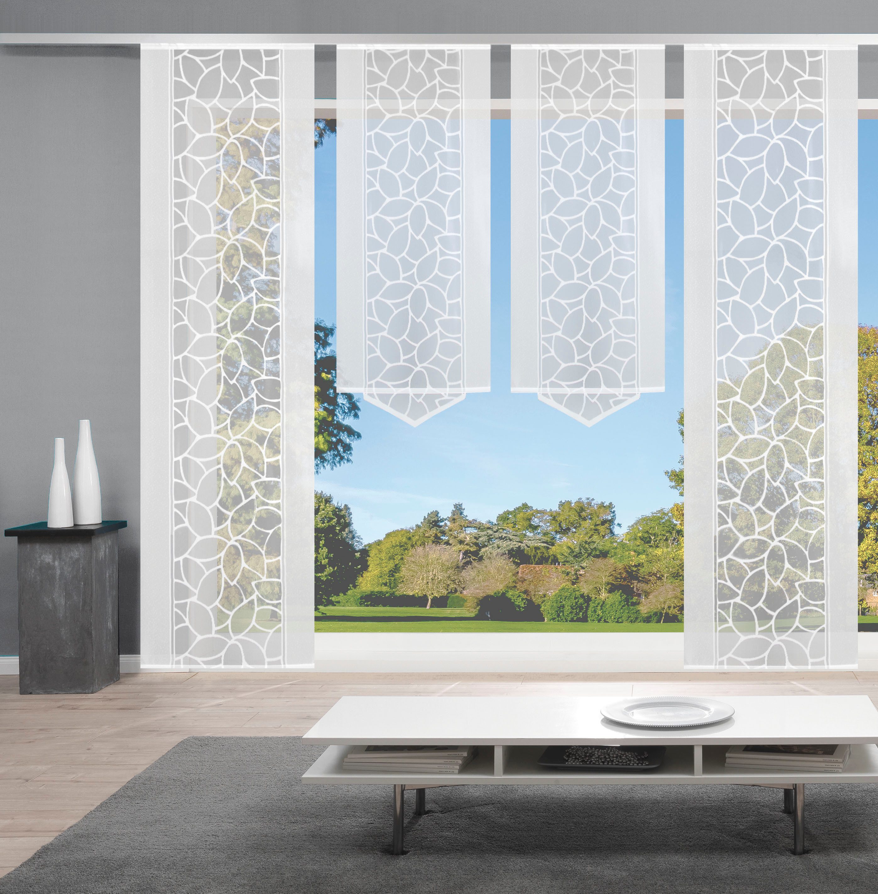 HOME WOHNIDEEN Schiebegardine JENNA (4 St), Klettband, halbtransparent, Schiebevorhang Jacquard Set