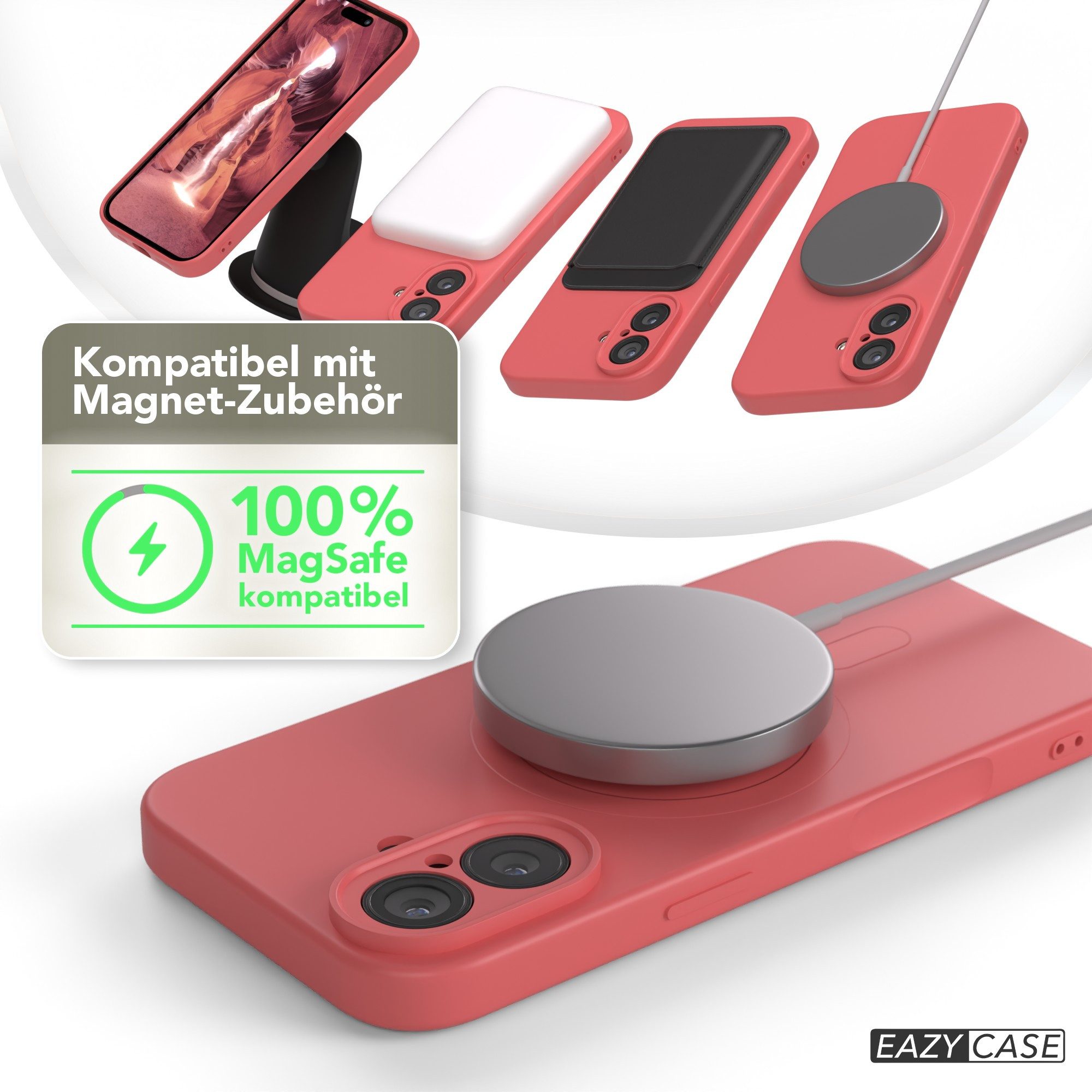 EAZY CASE Handyhülle für Apple iPhone 17 Hülle Silikon 6,3 Zoll, MagSafe Silikonhülle Kameraschutz stoßfest Handyhülle Matt Hellrot – Bild 5 von 5