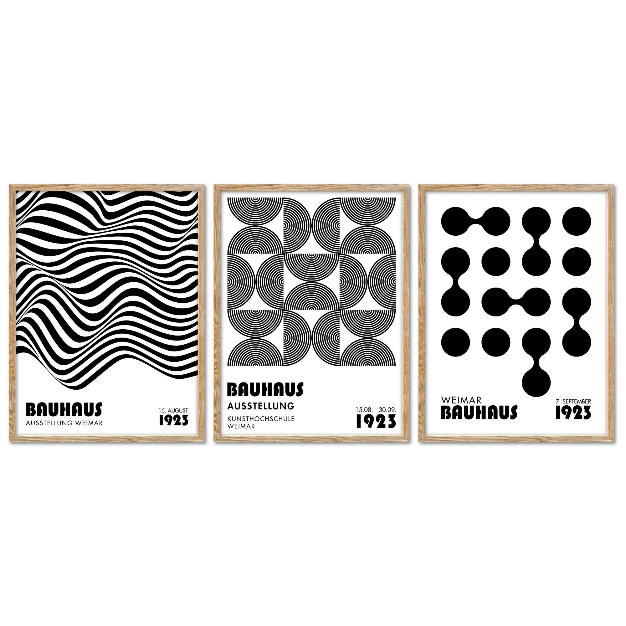 ARTFAVES Bilder-Collage Poster Set - Bauhaus Geometrie 1 - 3 Deko Wandbilder Formen, schwarz-w, (Wandbilder modern, 3 St)
